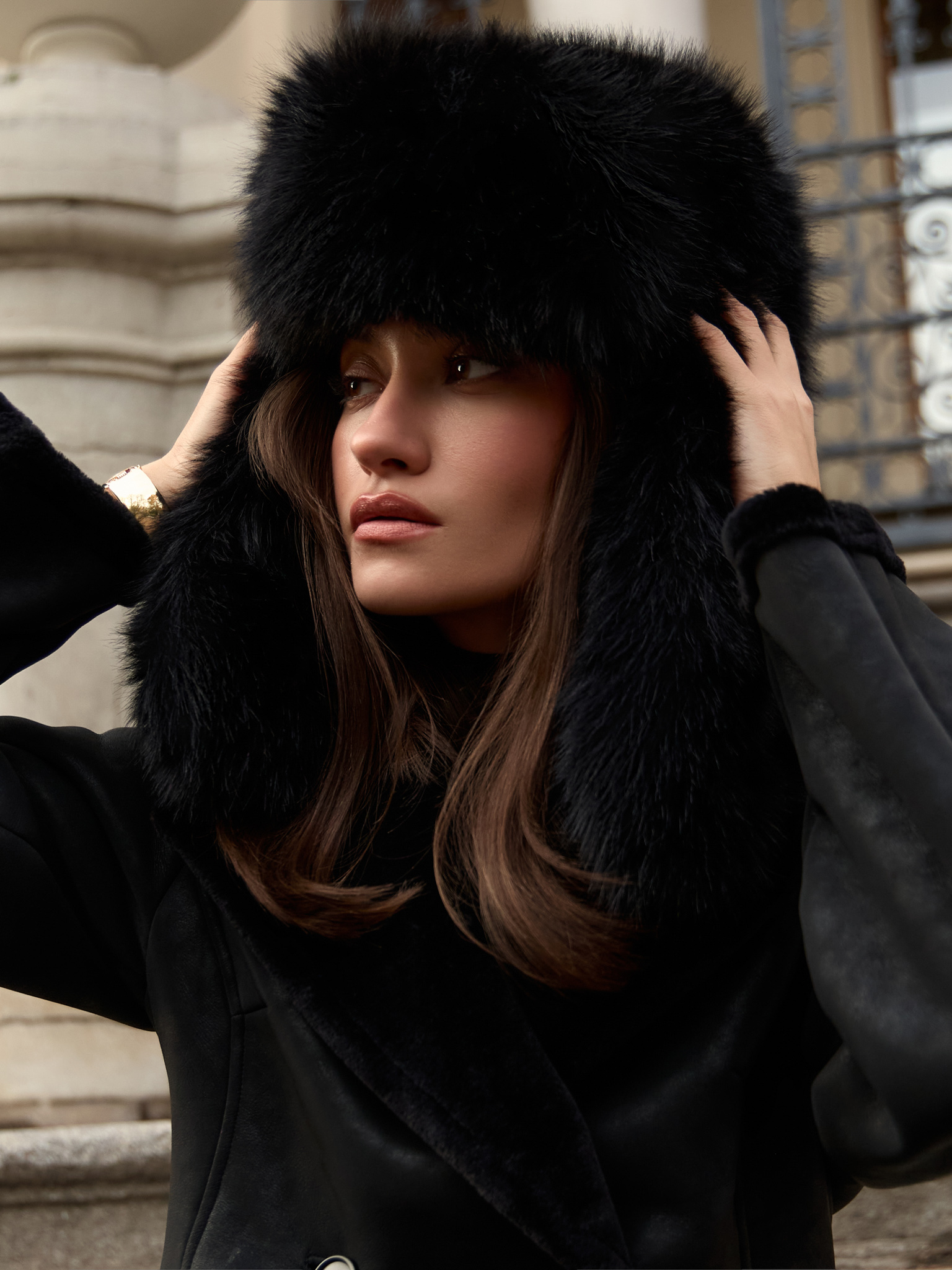 Long-pile eco-fur ushanka hat