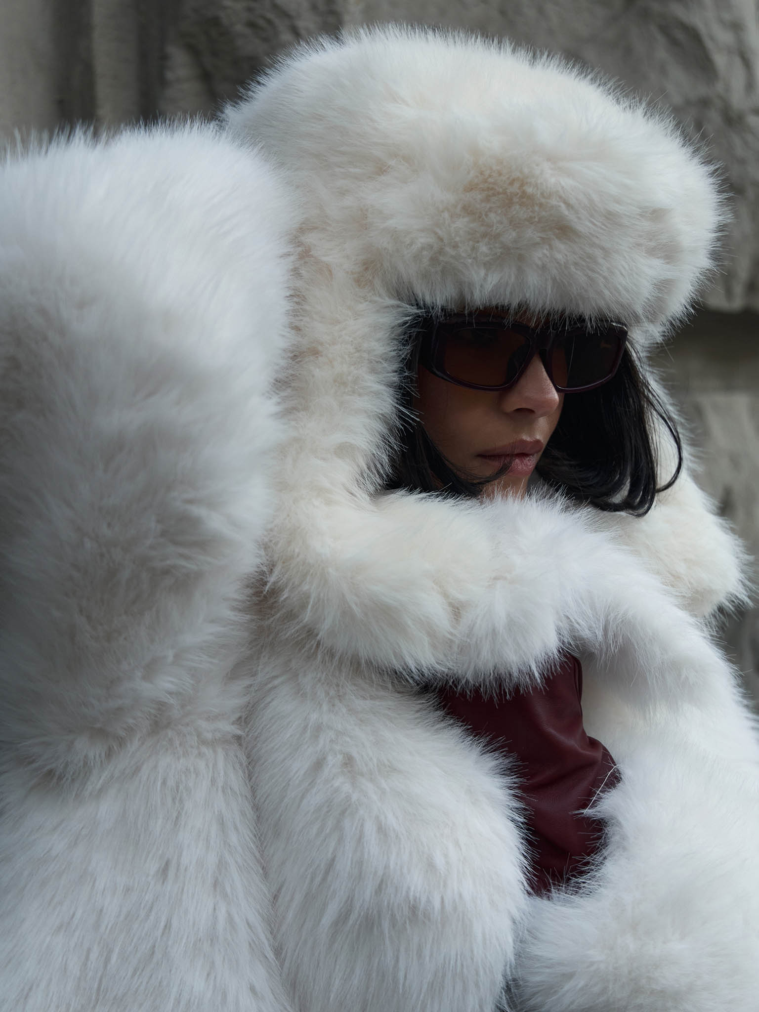 Long-pile eco-fur ushanka hat