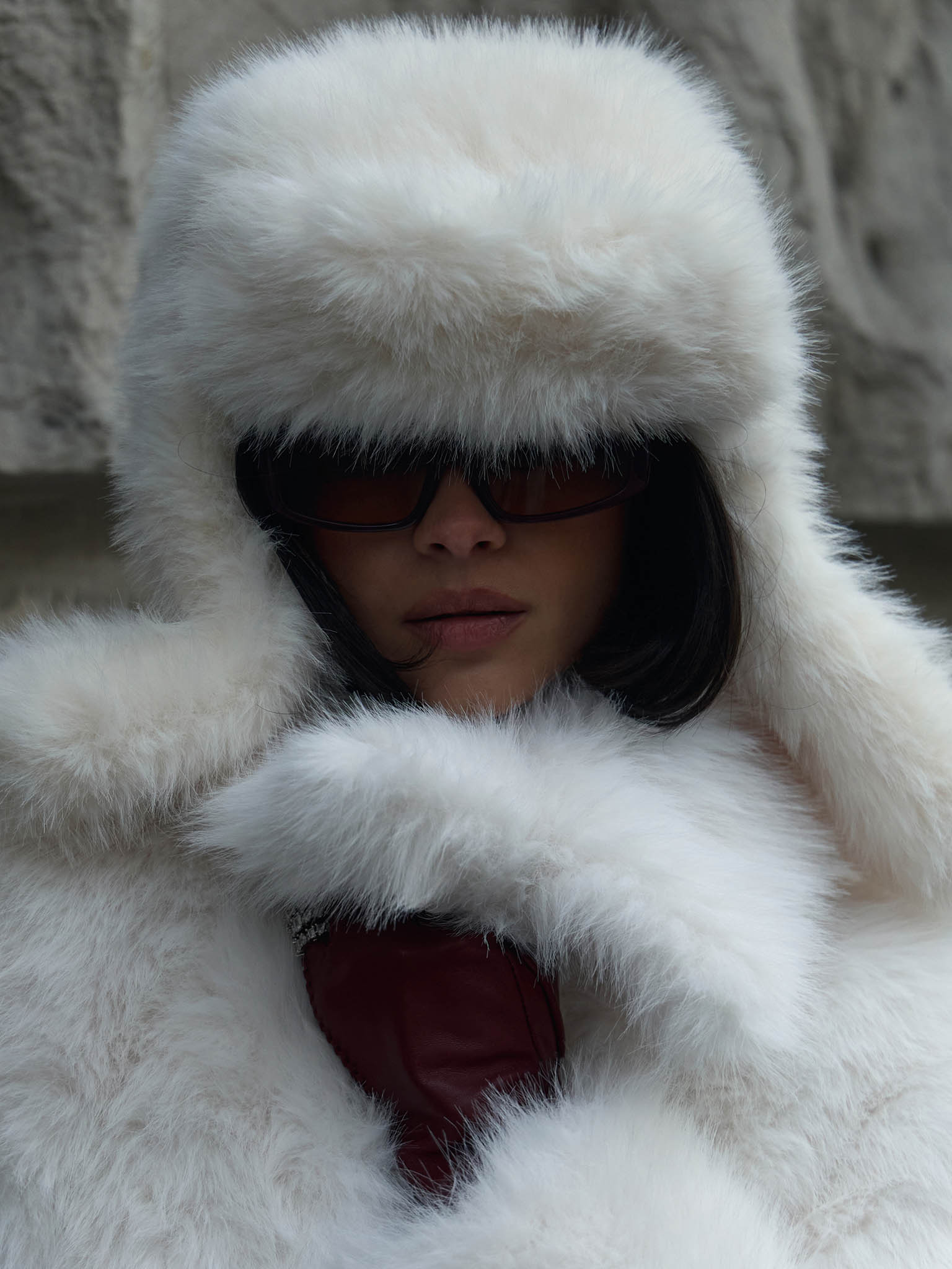 Long-pile eco-fur ushanka hat