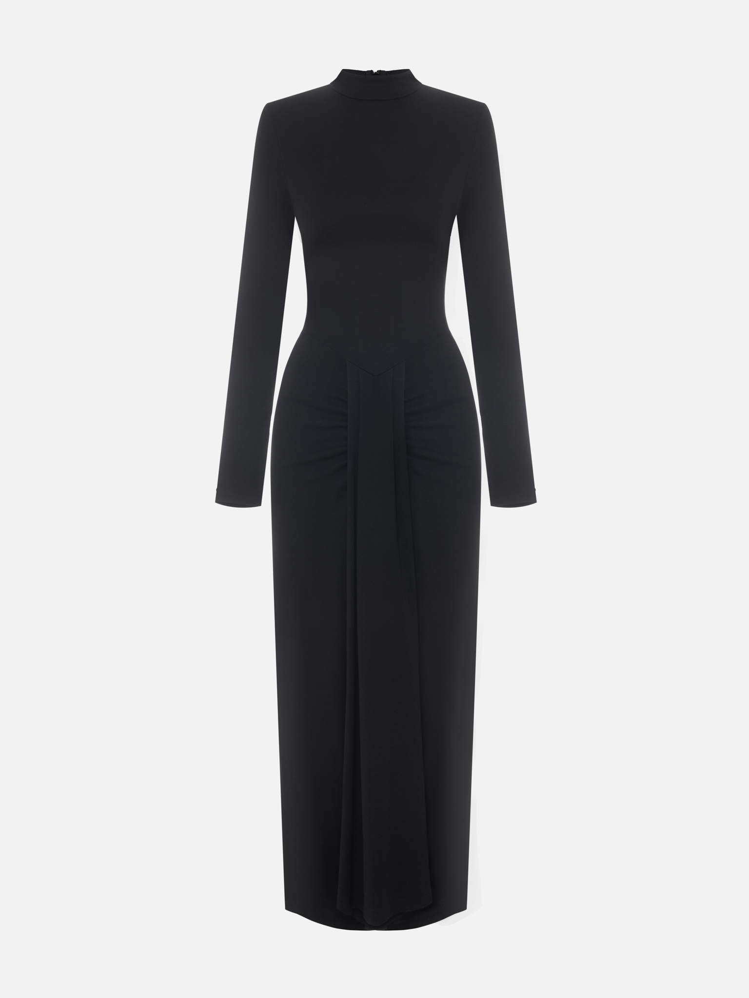 Maxi dress with round neckline and fitted sleeves