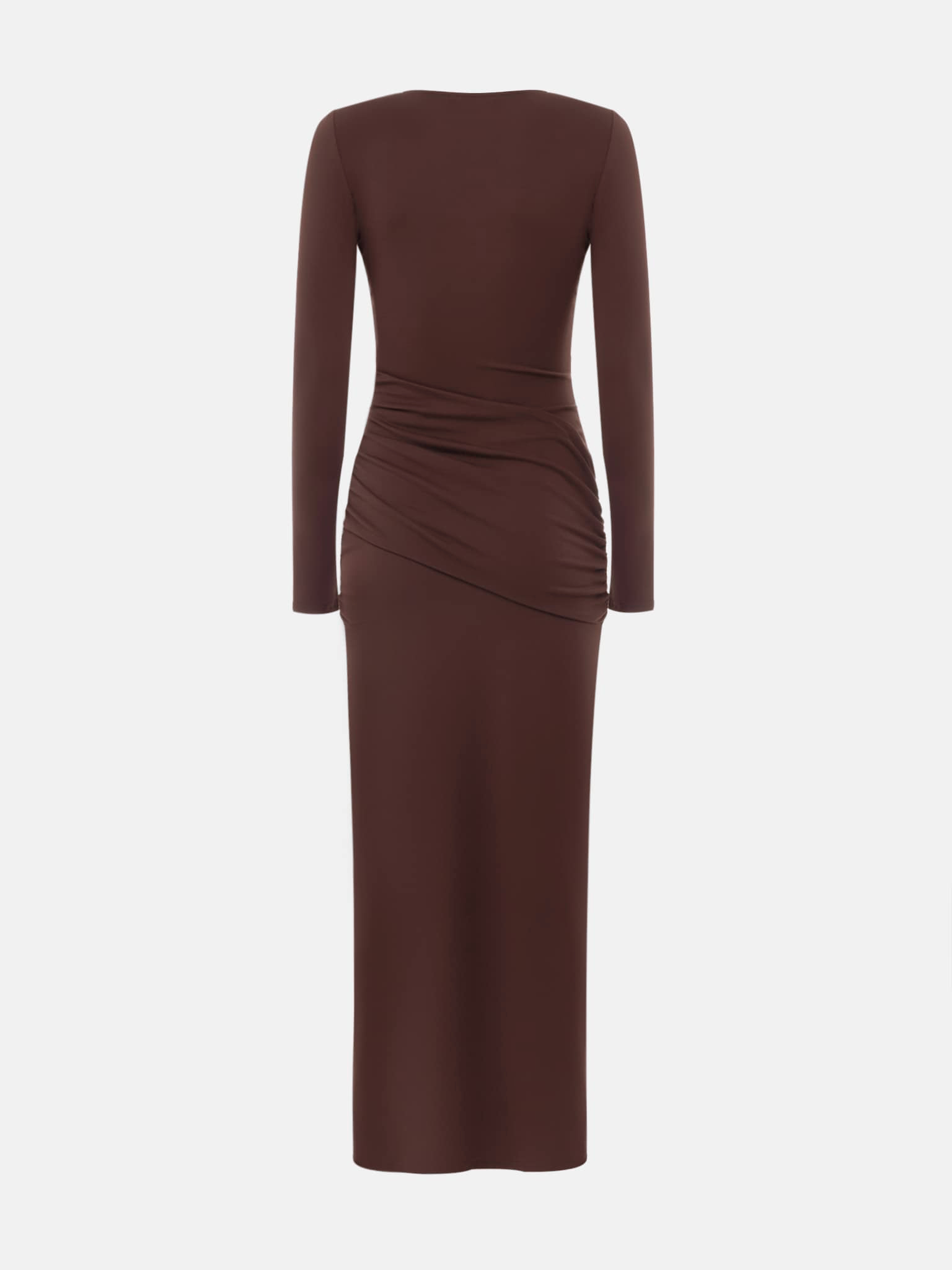 Трикотажное платье макси с декором на плече и талии