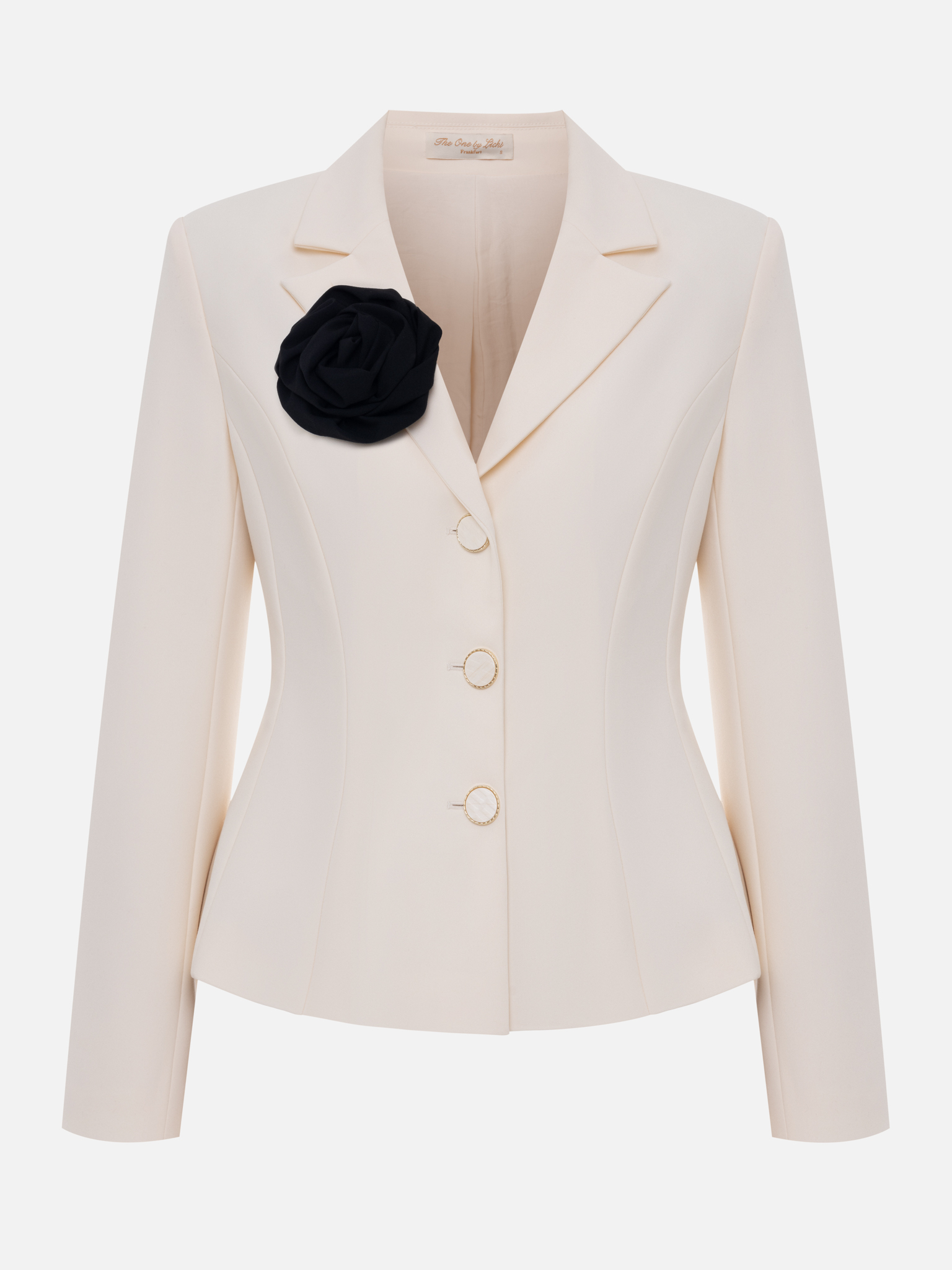 Fitted blazer with satin brooch