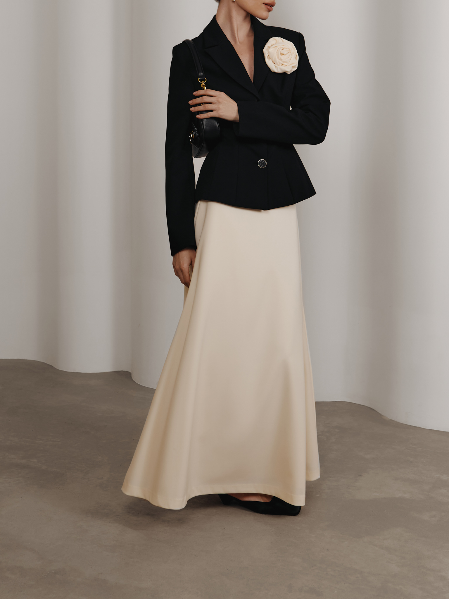 Flared satin maxi skirt