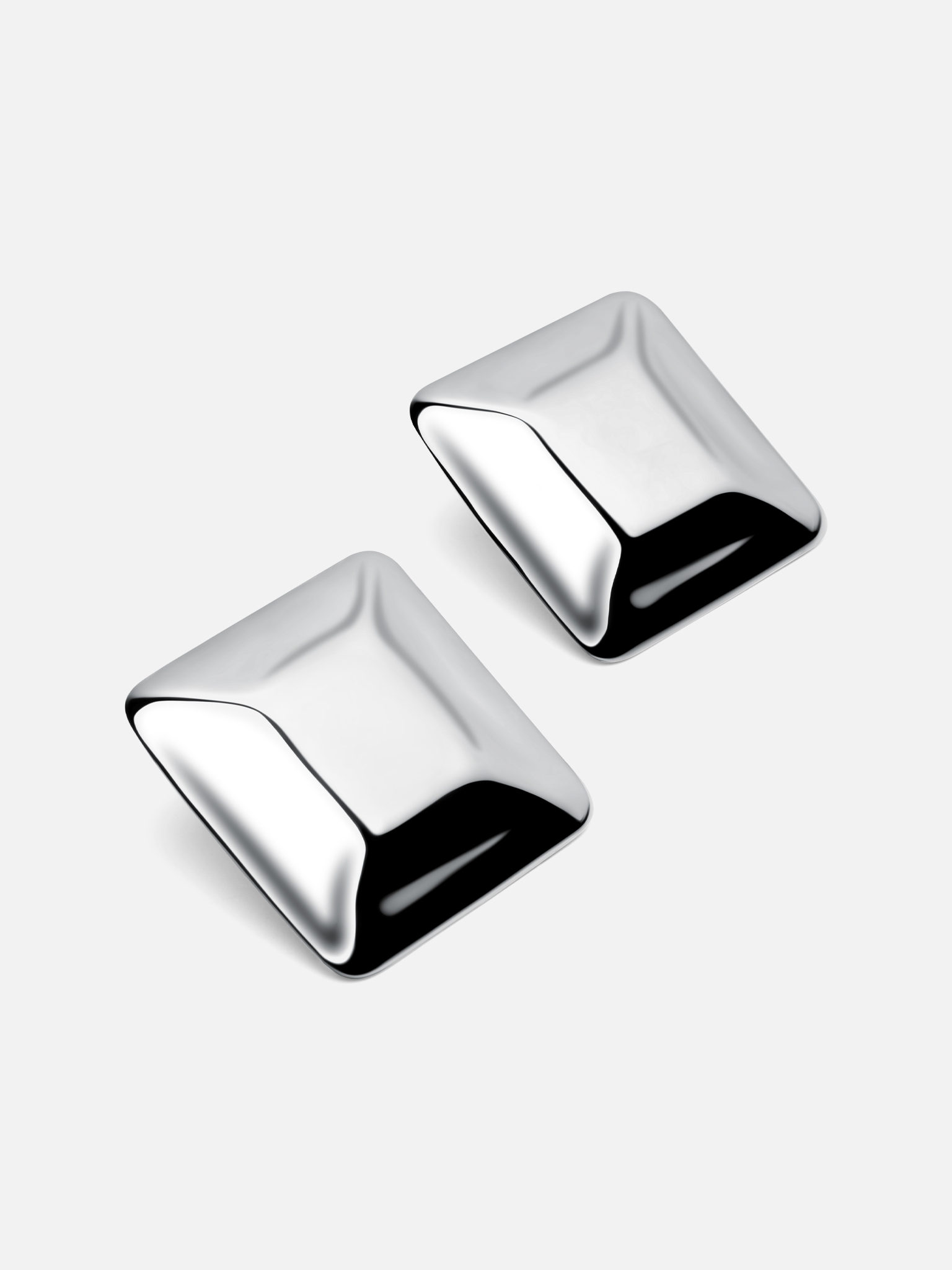 Square stud earrings in glossy metal