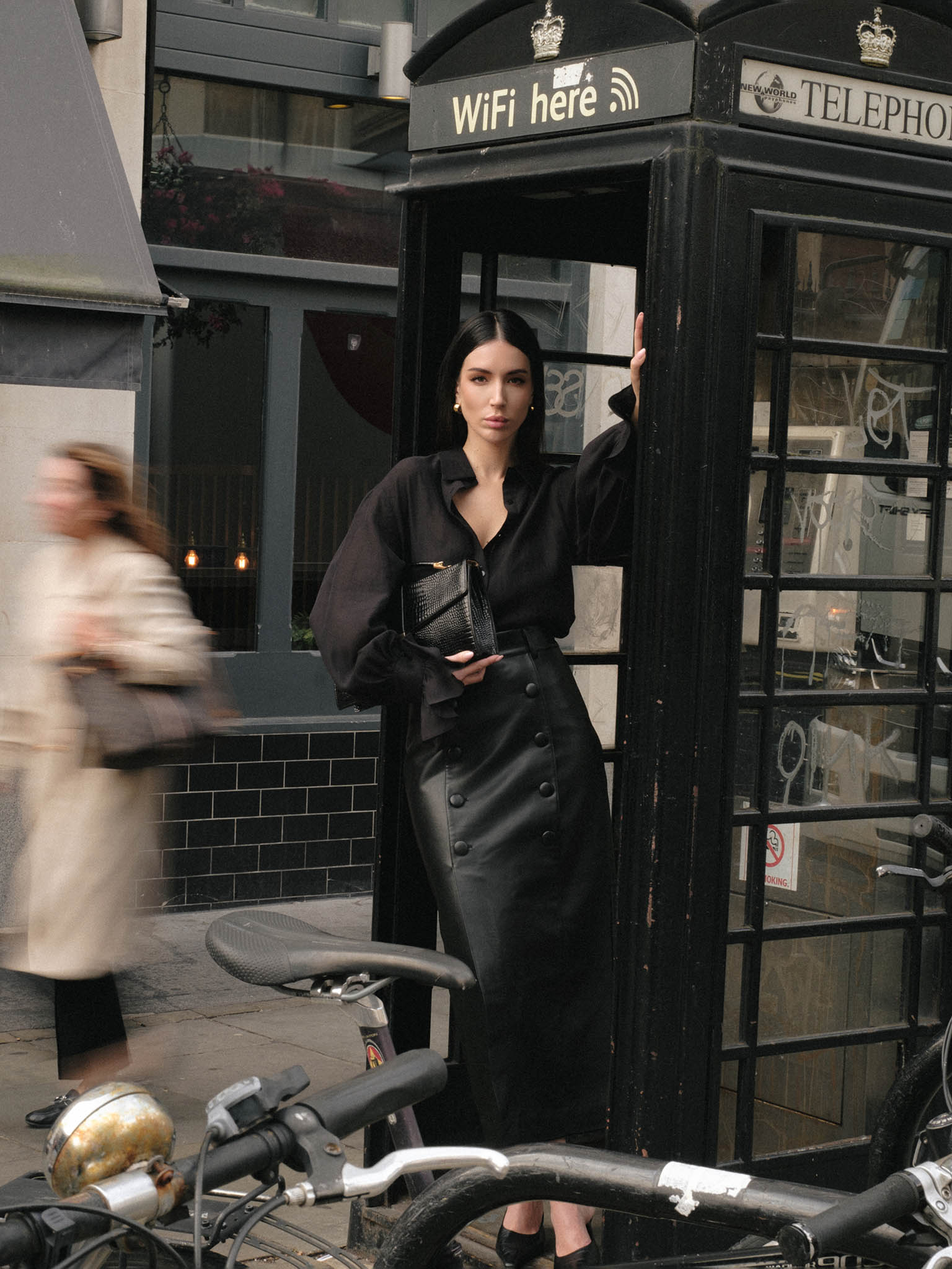 Eco-leather pencil midi skirt with large buttons