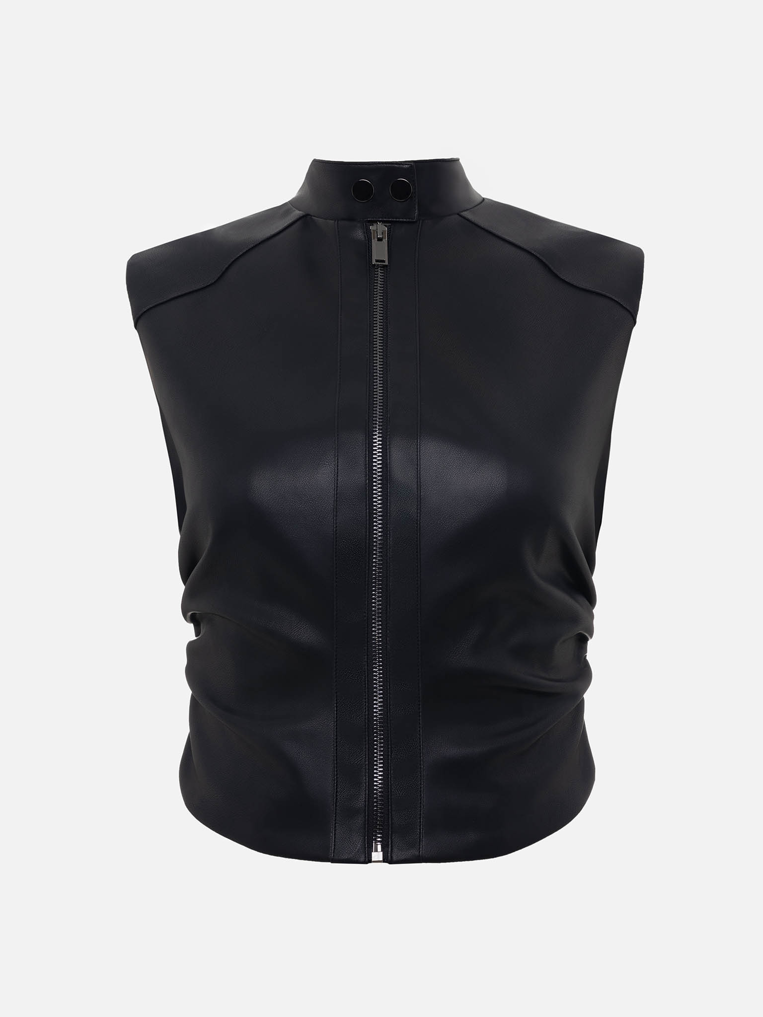 Eco-leather top with frontal zip