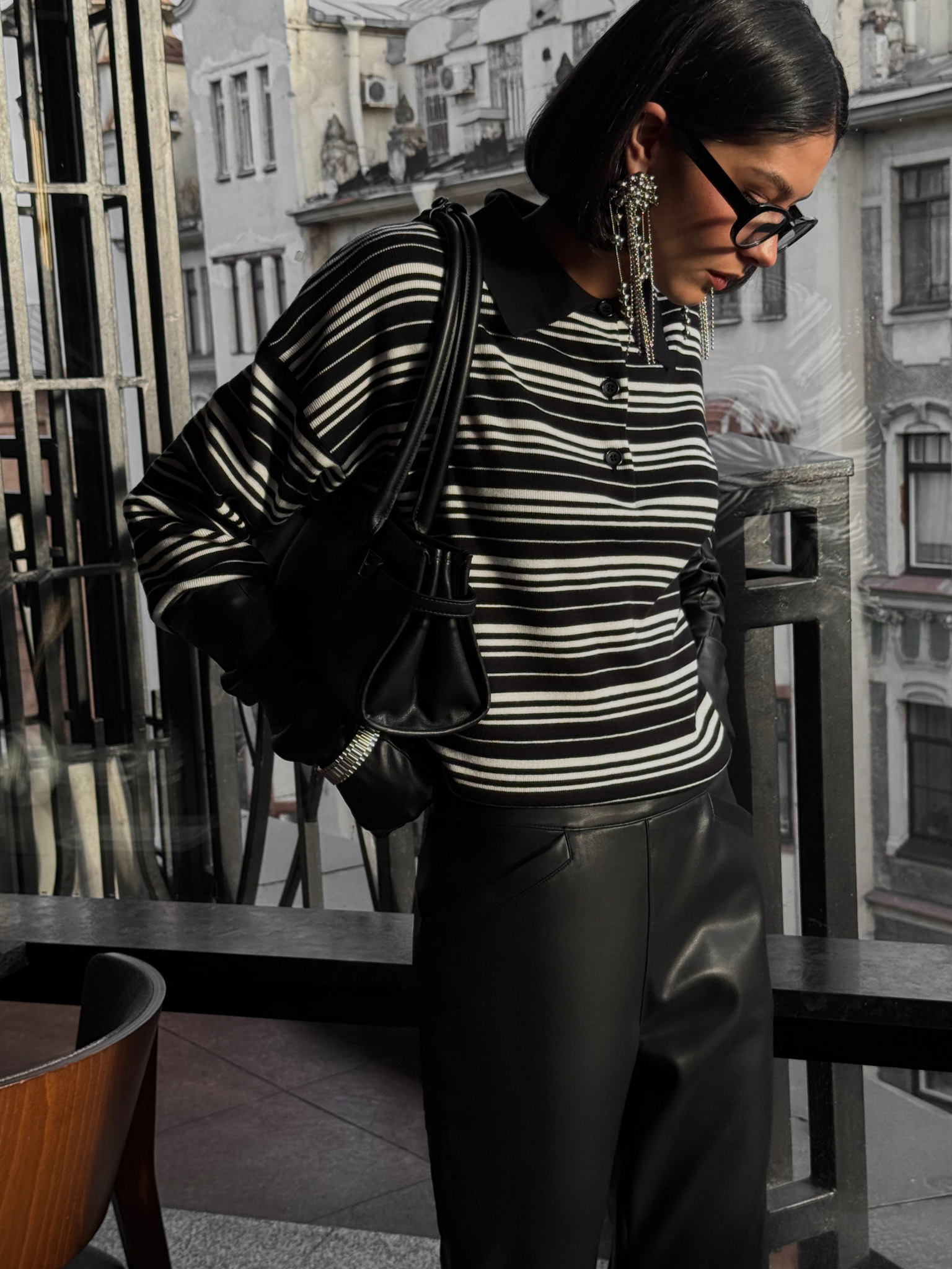 Flared eco-leather trousers