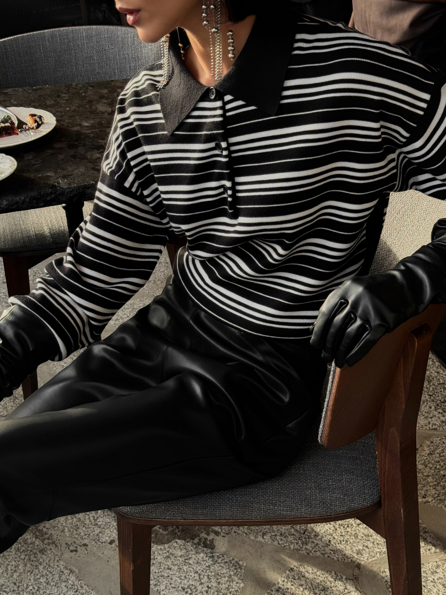 Flared eco-leather trousers