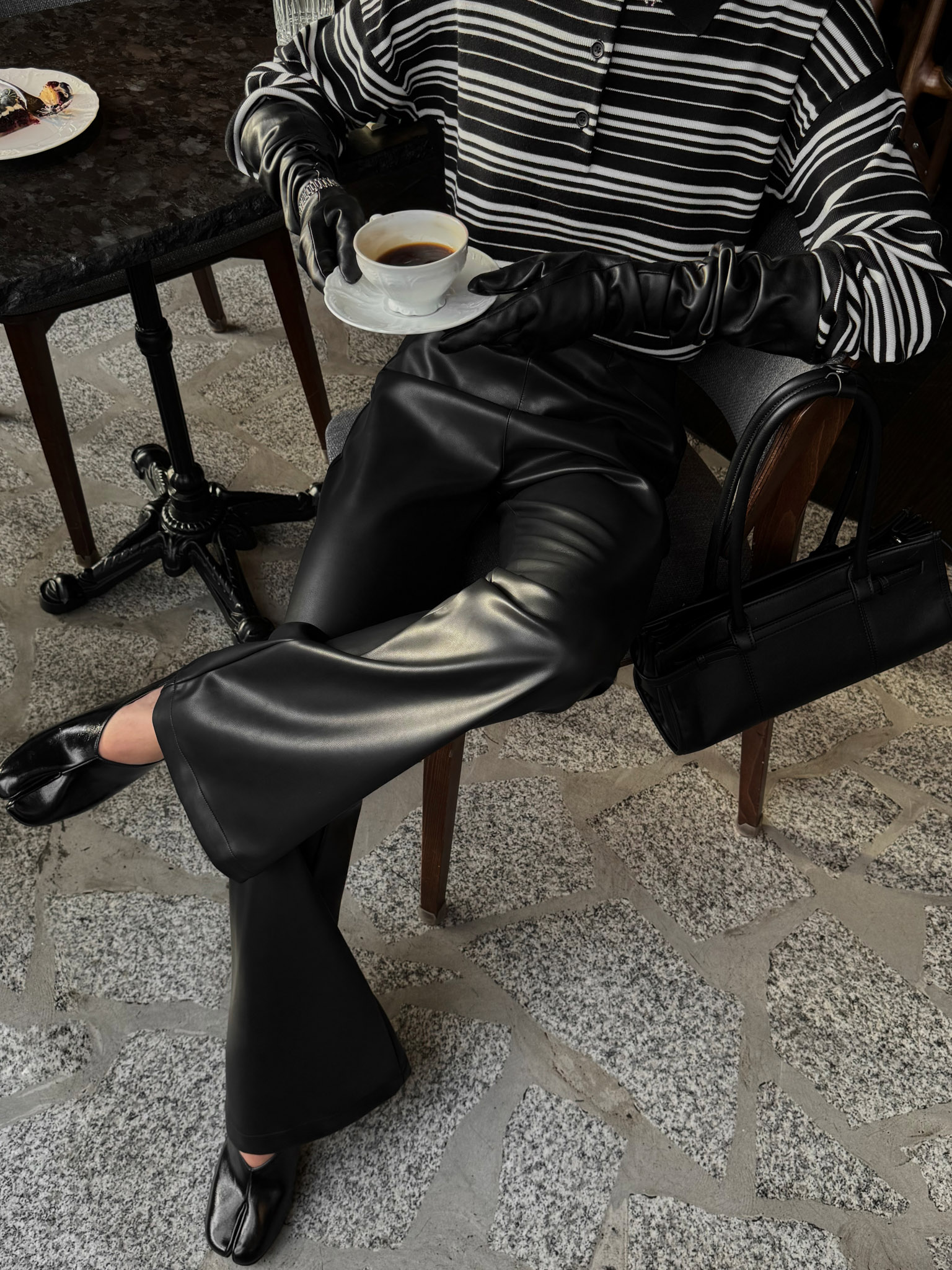 Flared eco-leather trousers