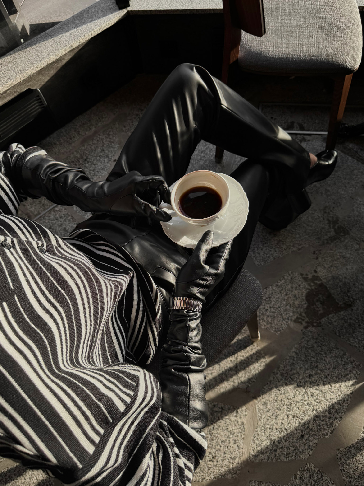 Flared eco-leather trousers