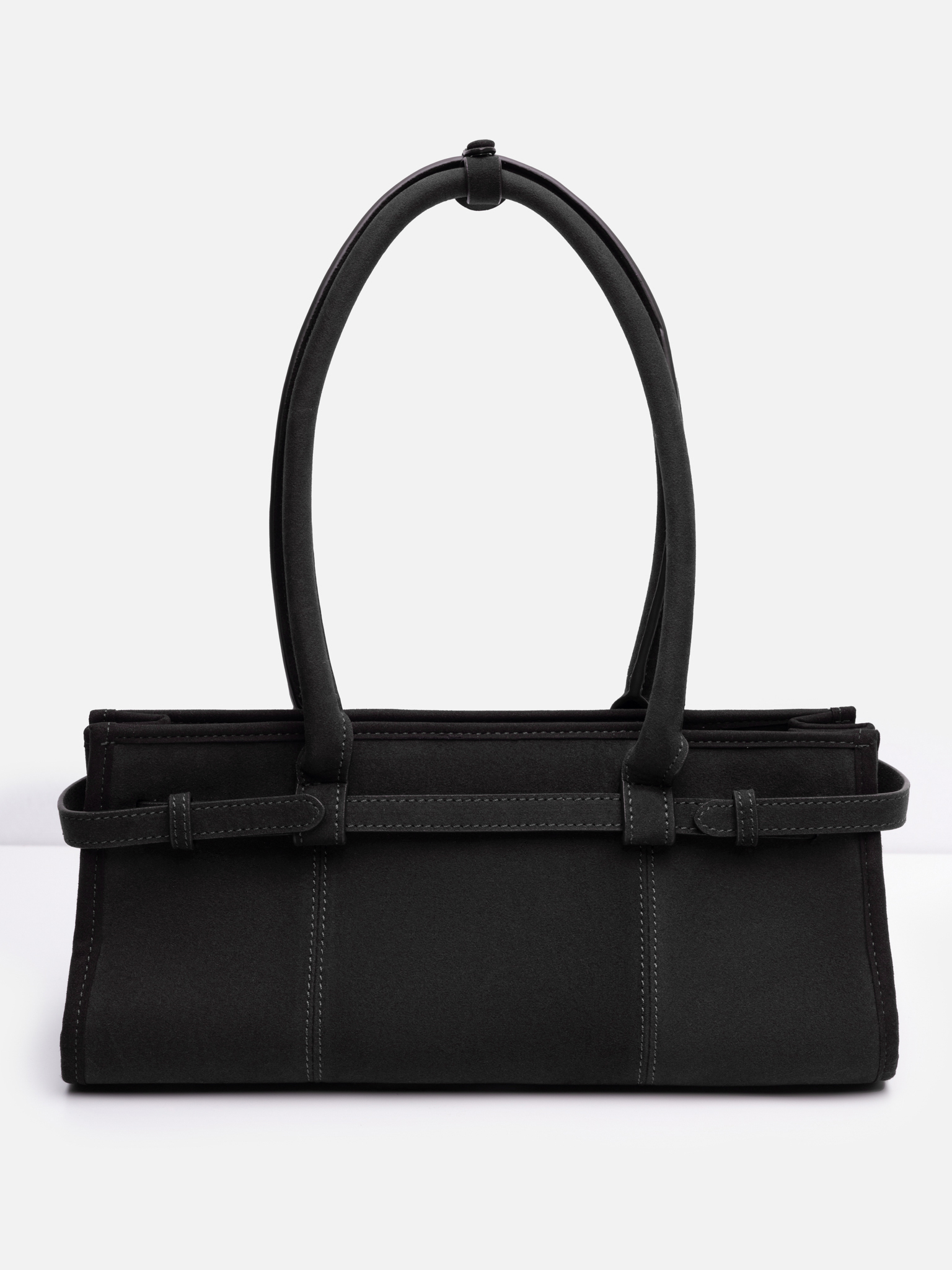 Rectangular baguette bag with long handles