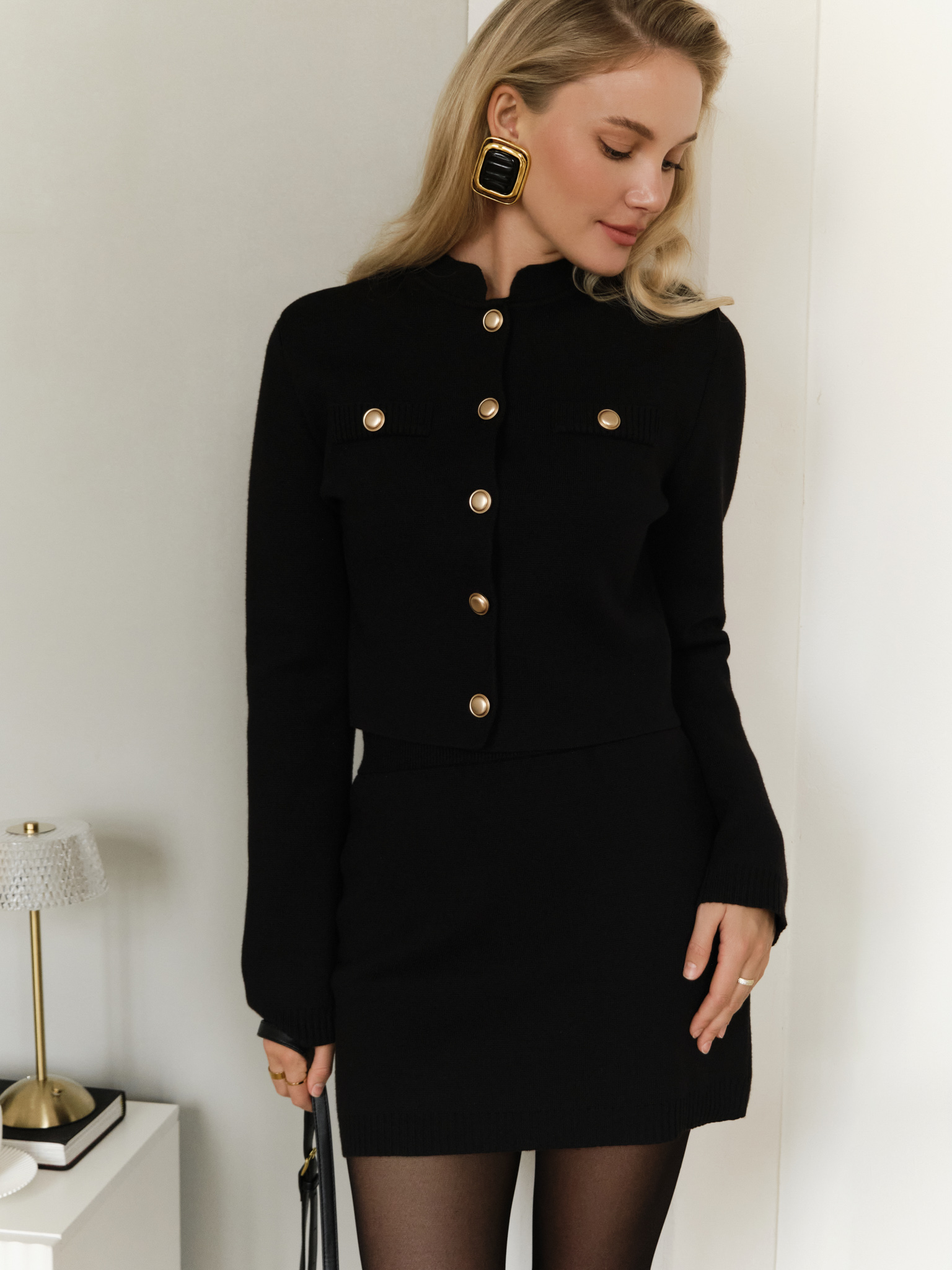 Straight mini jersey skirt