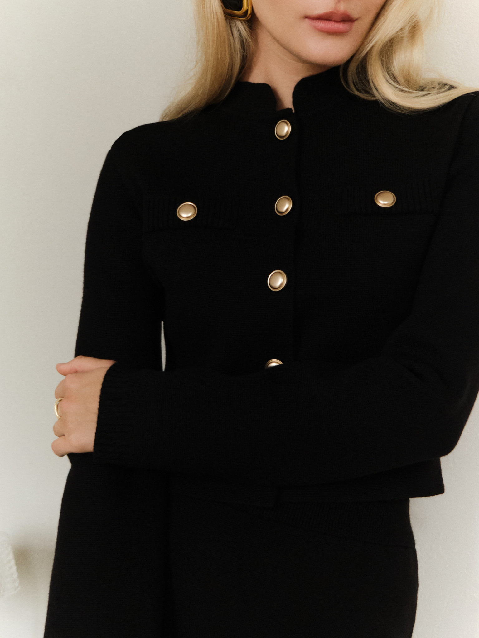 Cropped cardigan with high collar