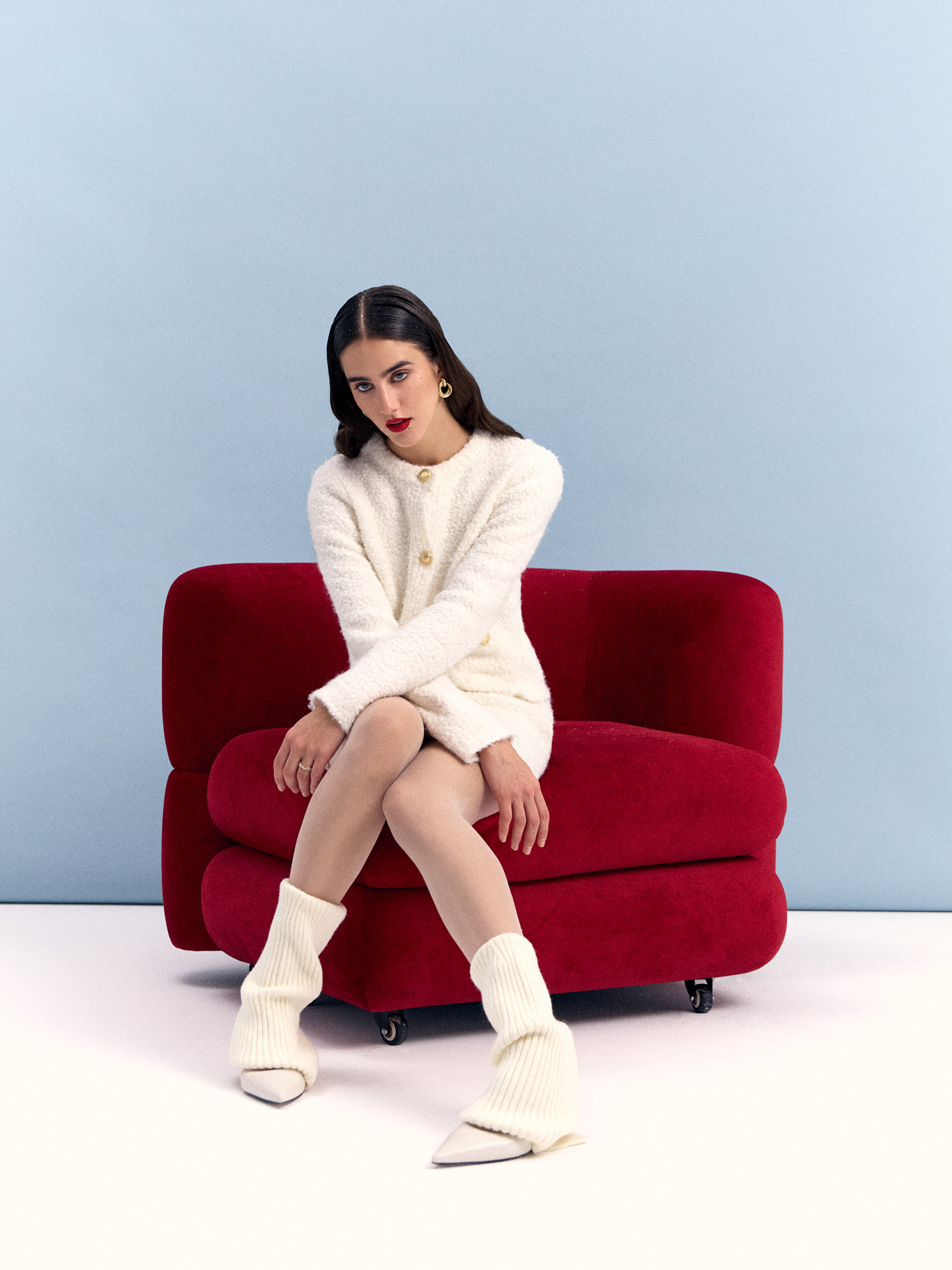 Straight fluffy knit cardigan