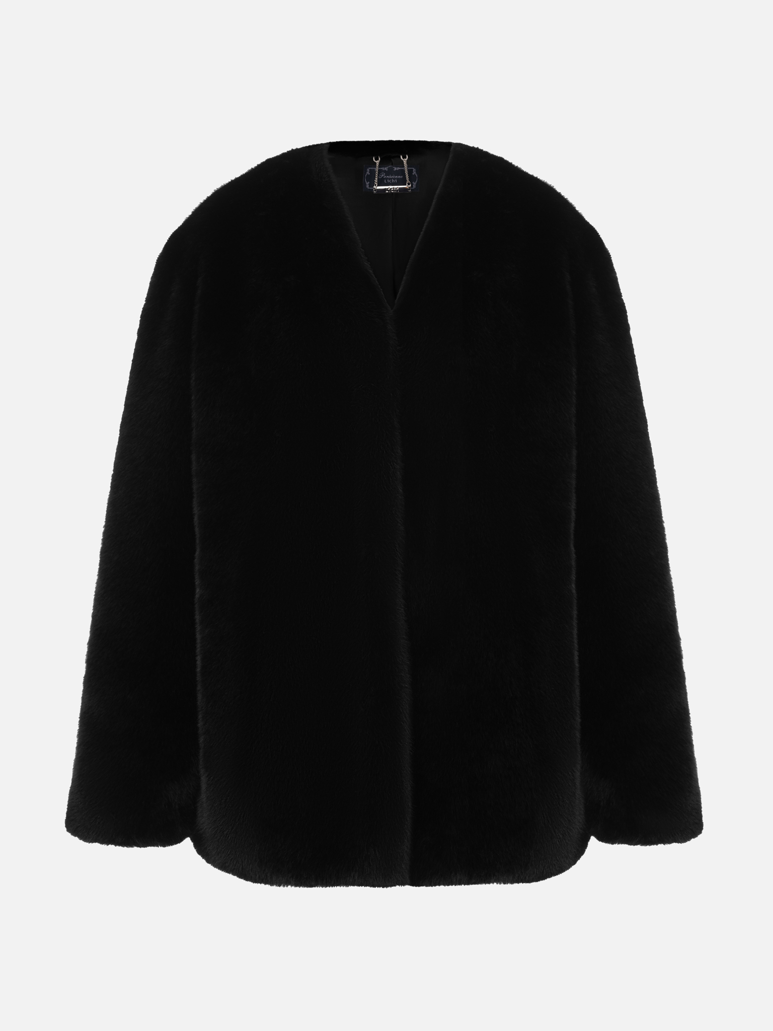 Short eco-fur coat without collar