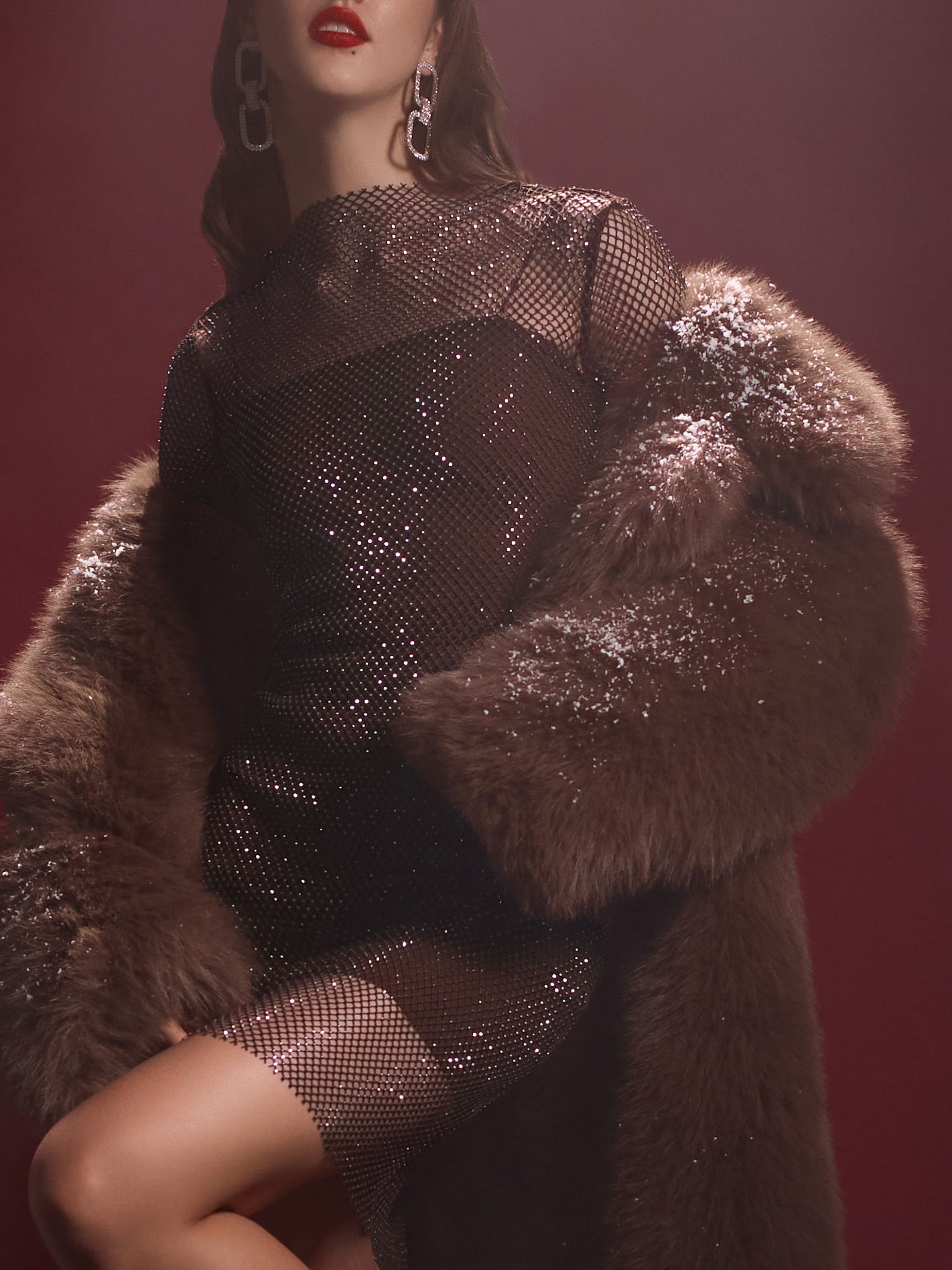 Rhinestone mesh slim mini dress