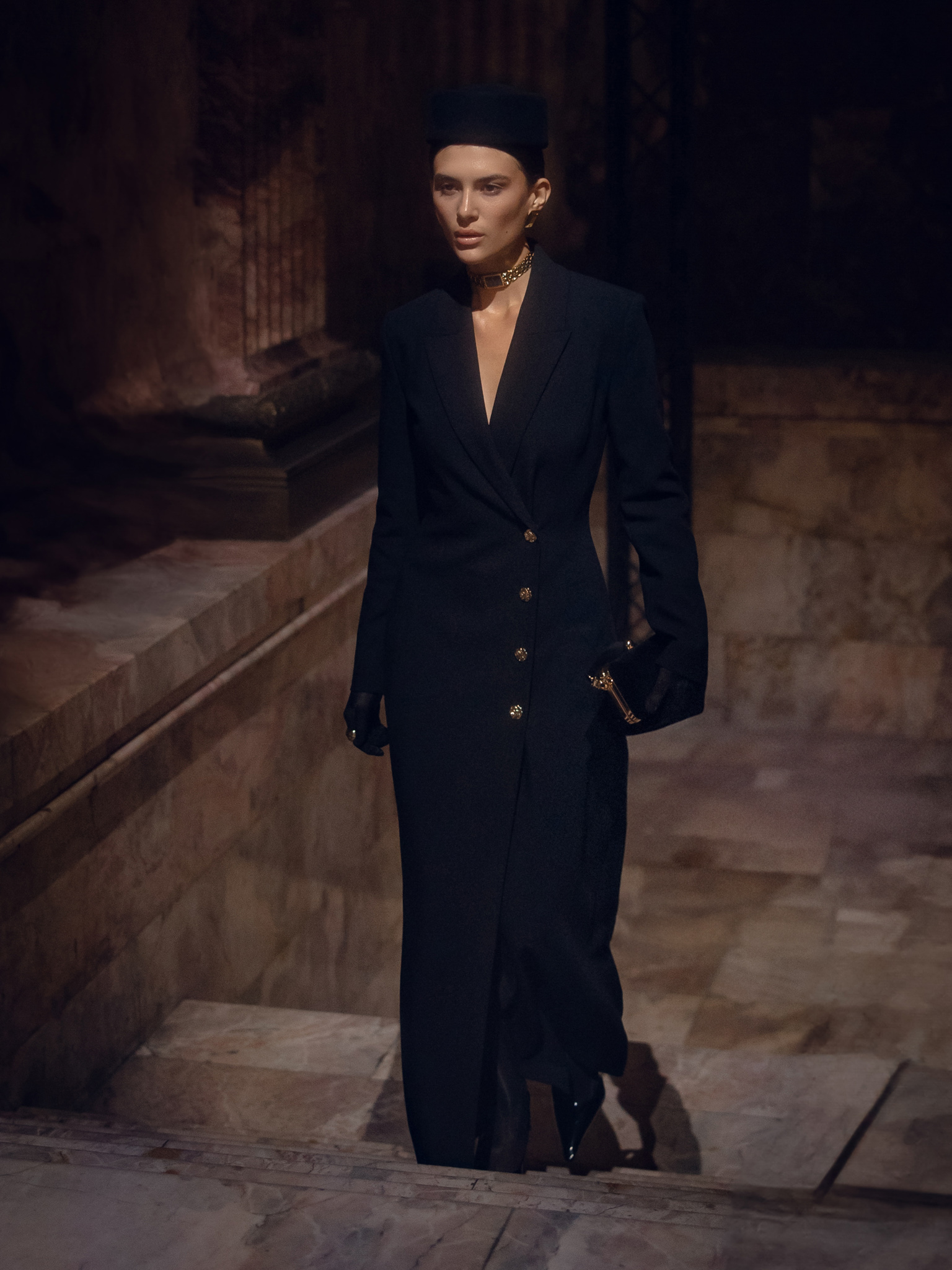 Maxi blazer dress with skirt slits