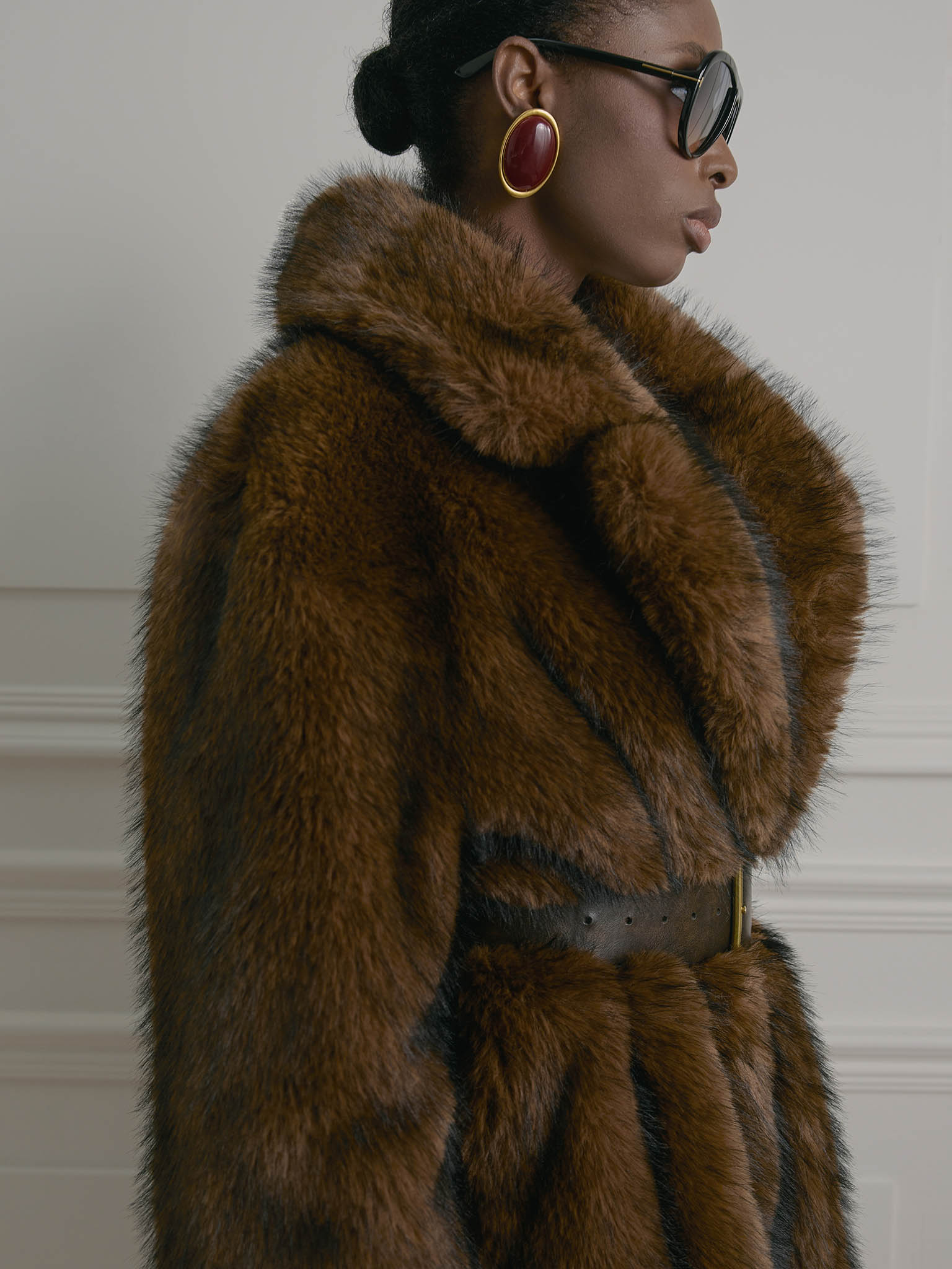 Voluminous mini eco-coat with wide collar