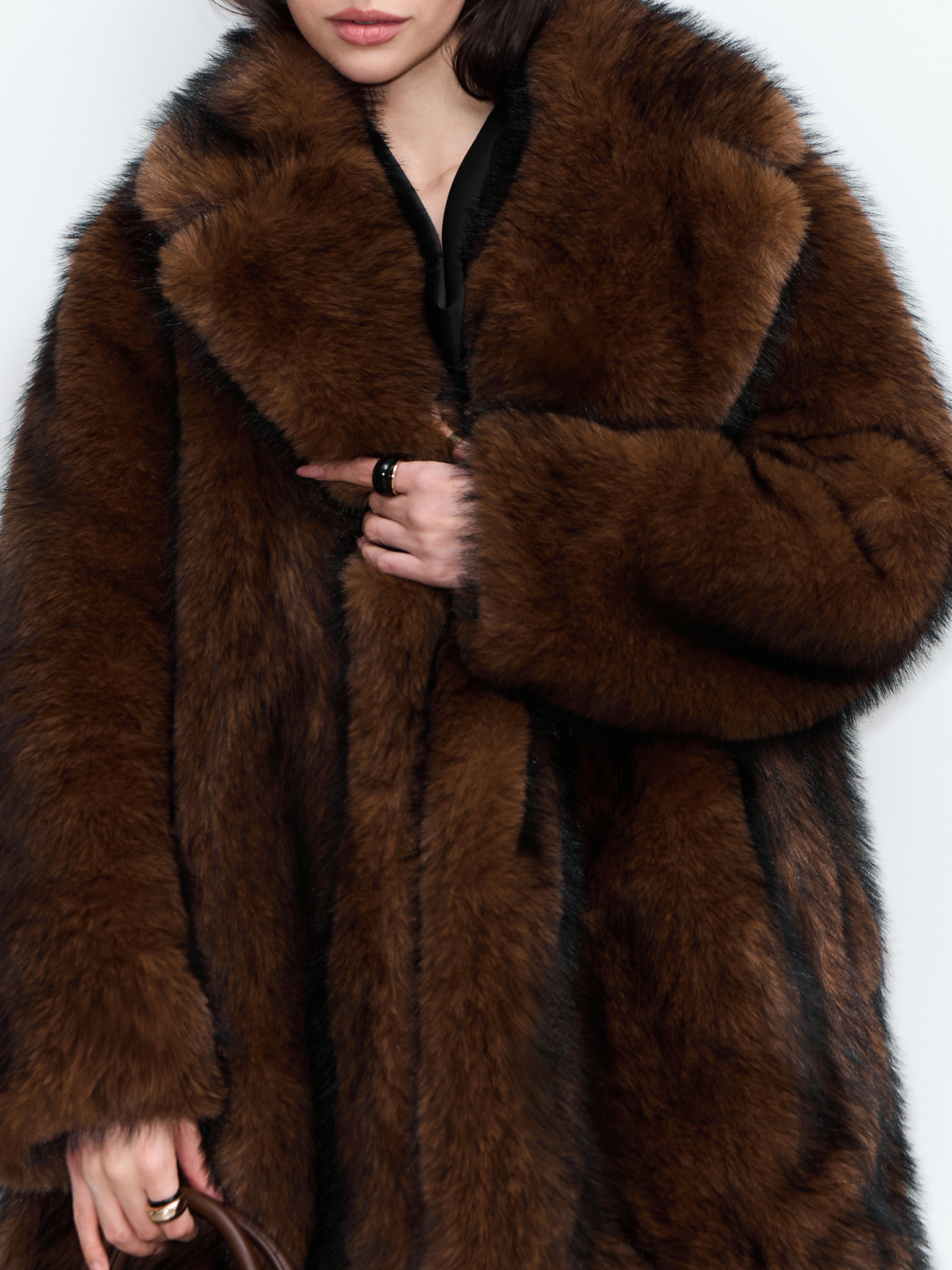 Voluminous mini eco-coat with wide collar