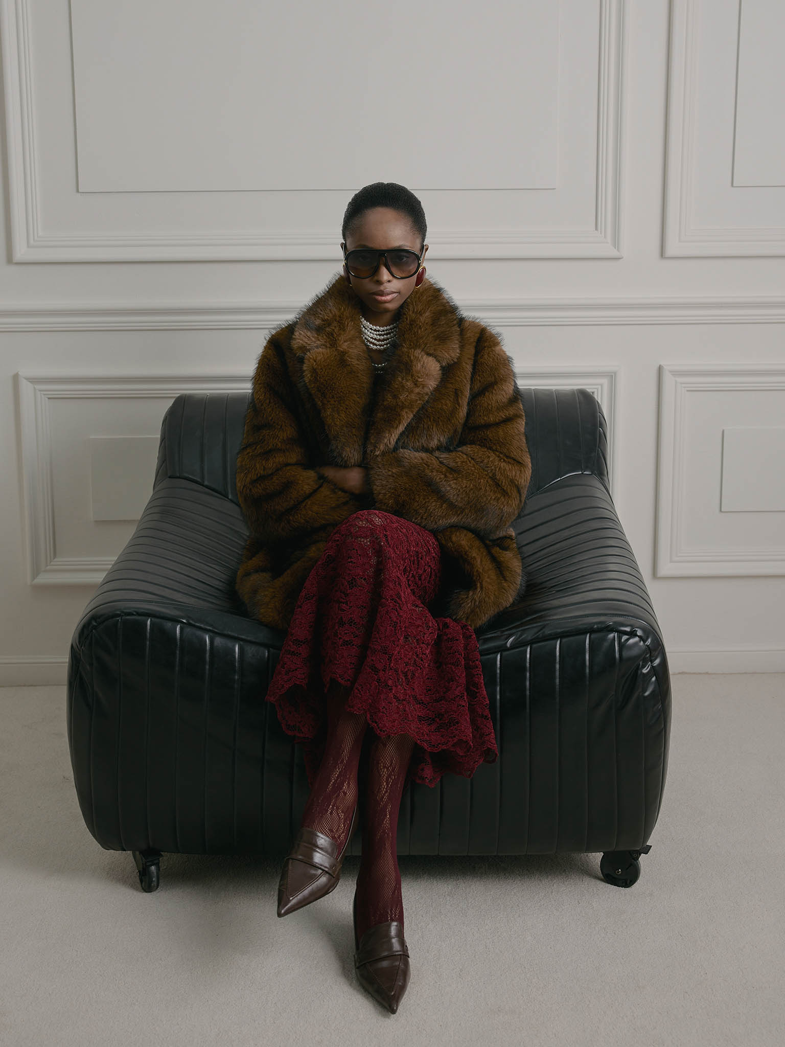 Voluminous mini eco-coat with wide collar