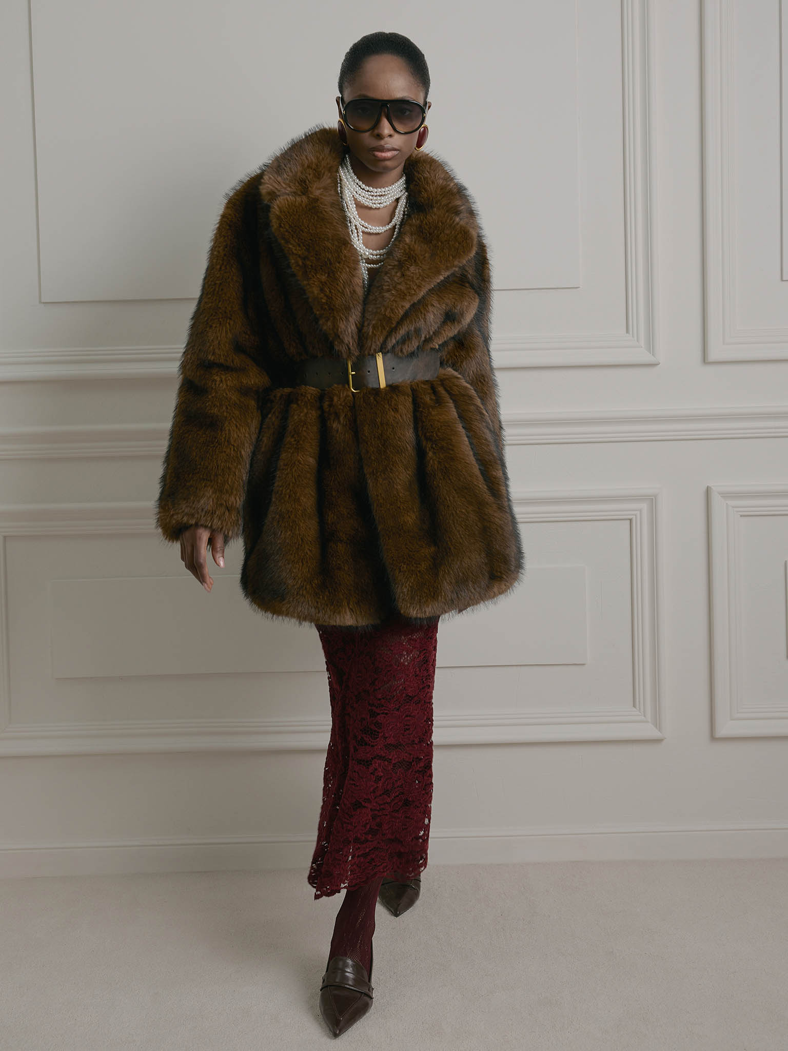 Voluminous mini eco-coat with wide collar