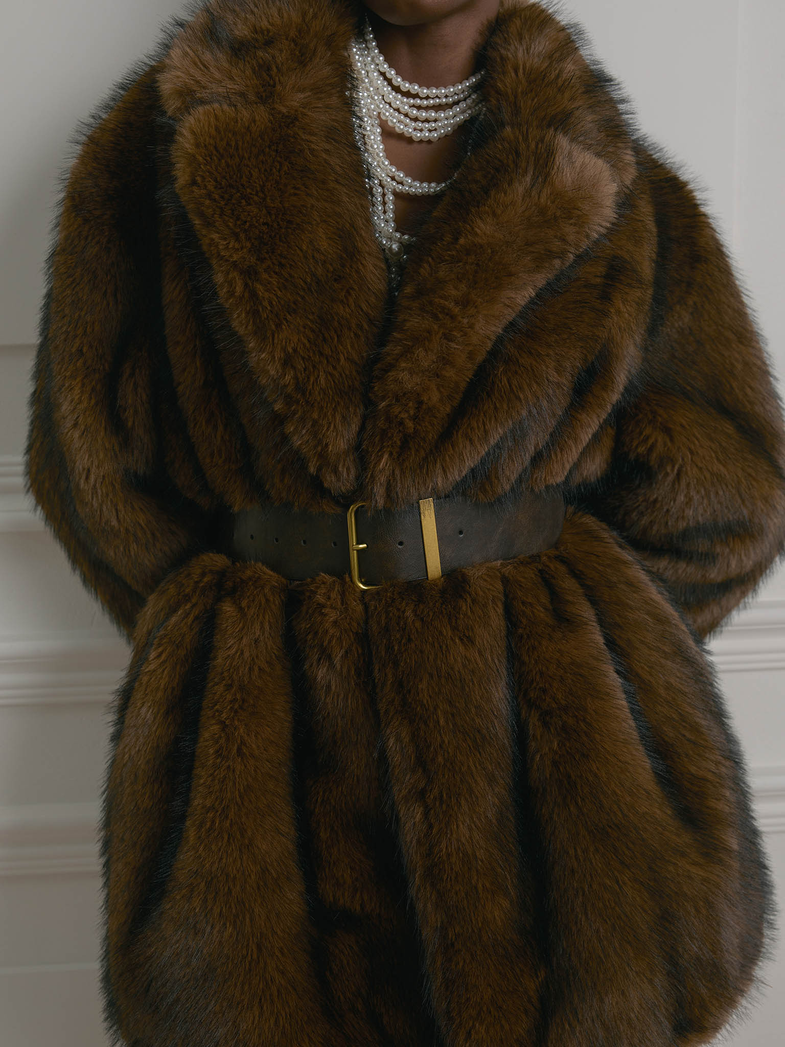 Voluminous mini eco-coat with wide collar