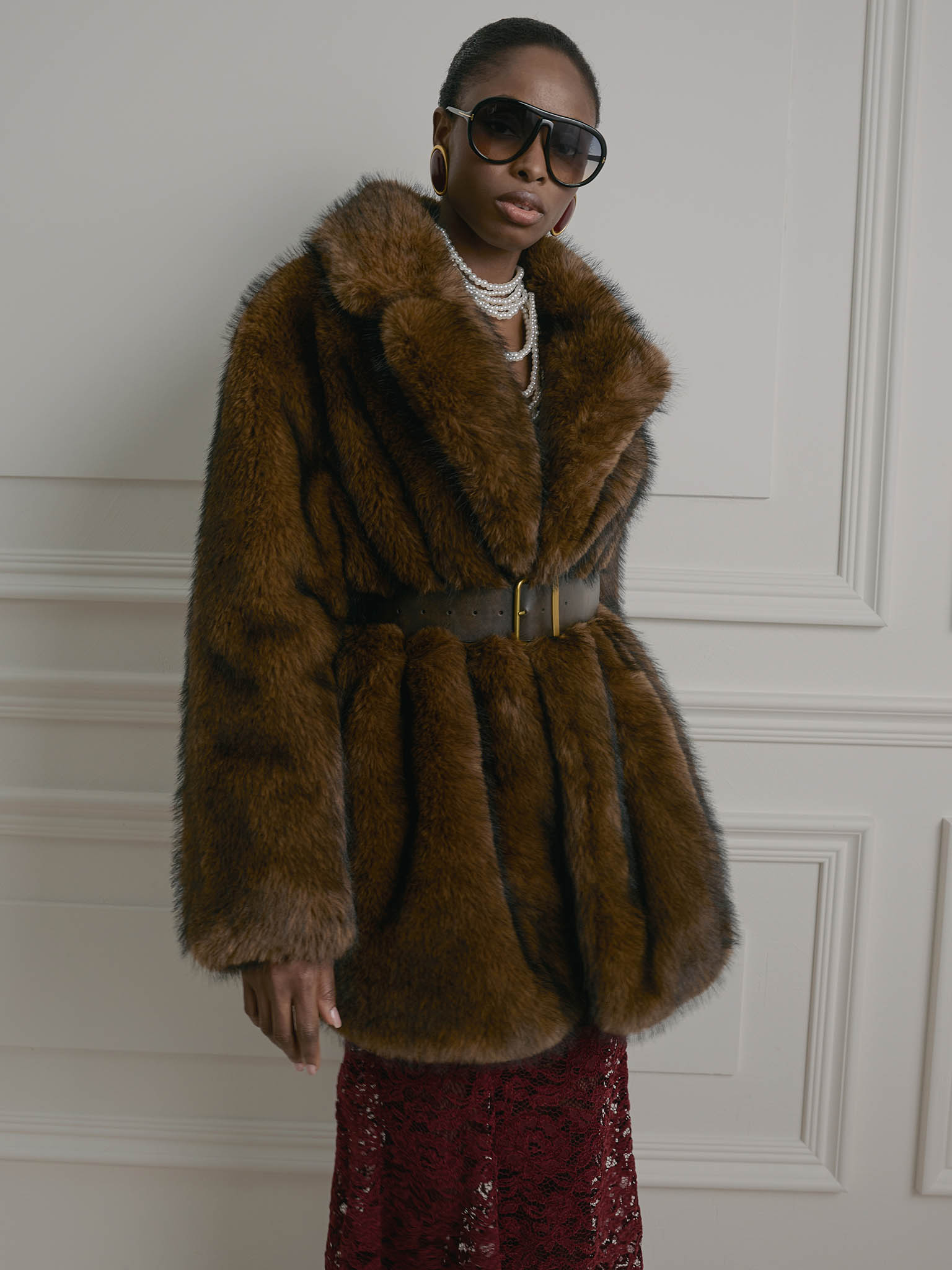 Voluminous mini eco-coat with wide collar