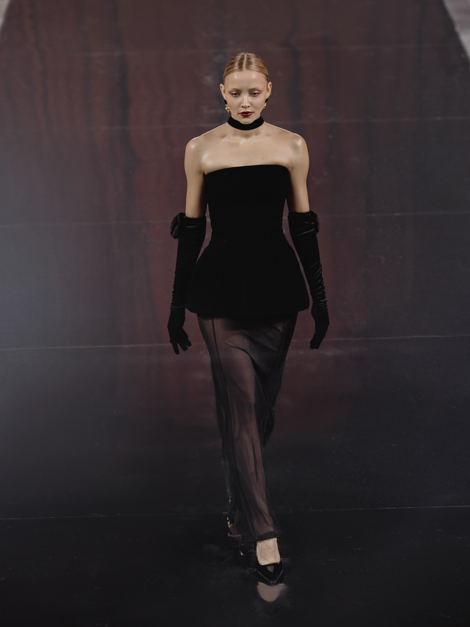 Set of micro shorts and semi-transparent floor-length skirt