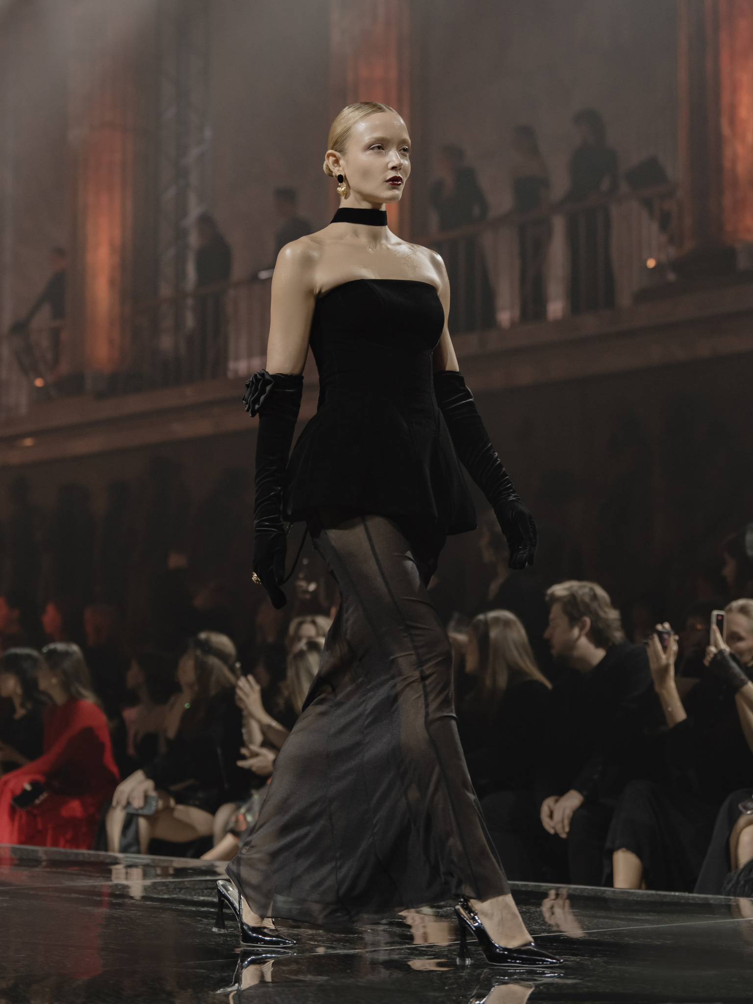 Set of micro shorts and semi-transparent floor-length skirt