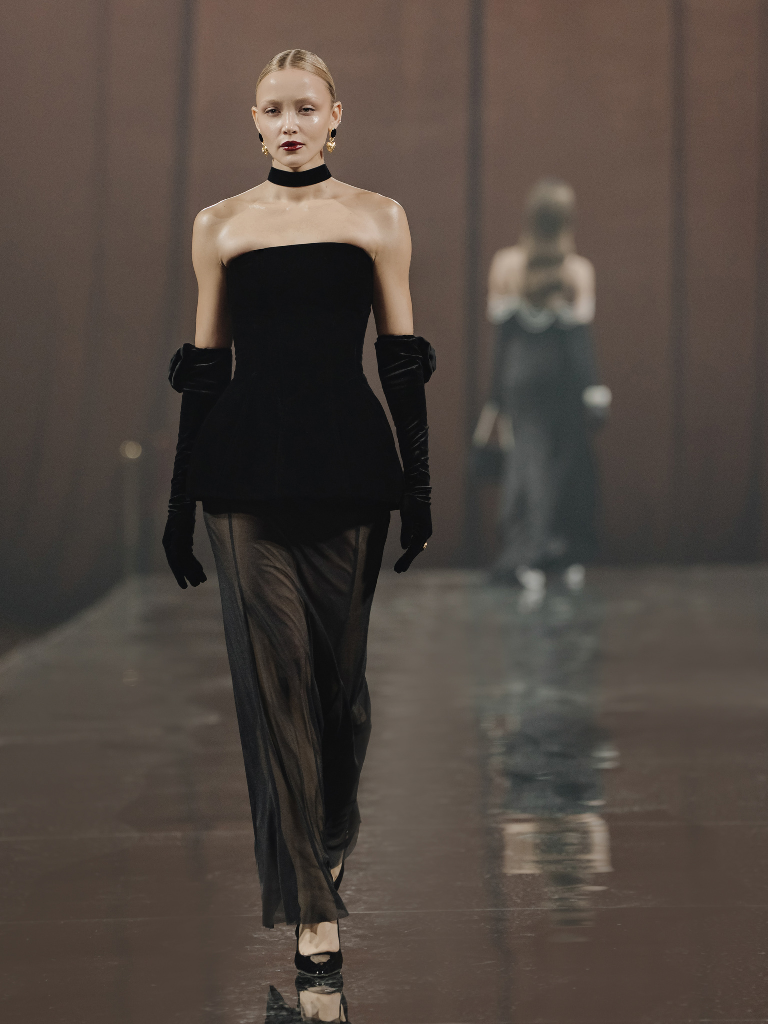 Set of micro shorts and semi-transparent floor-length skirt