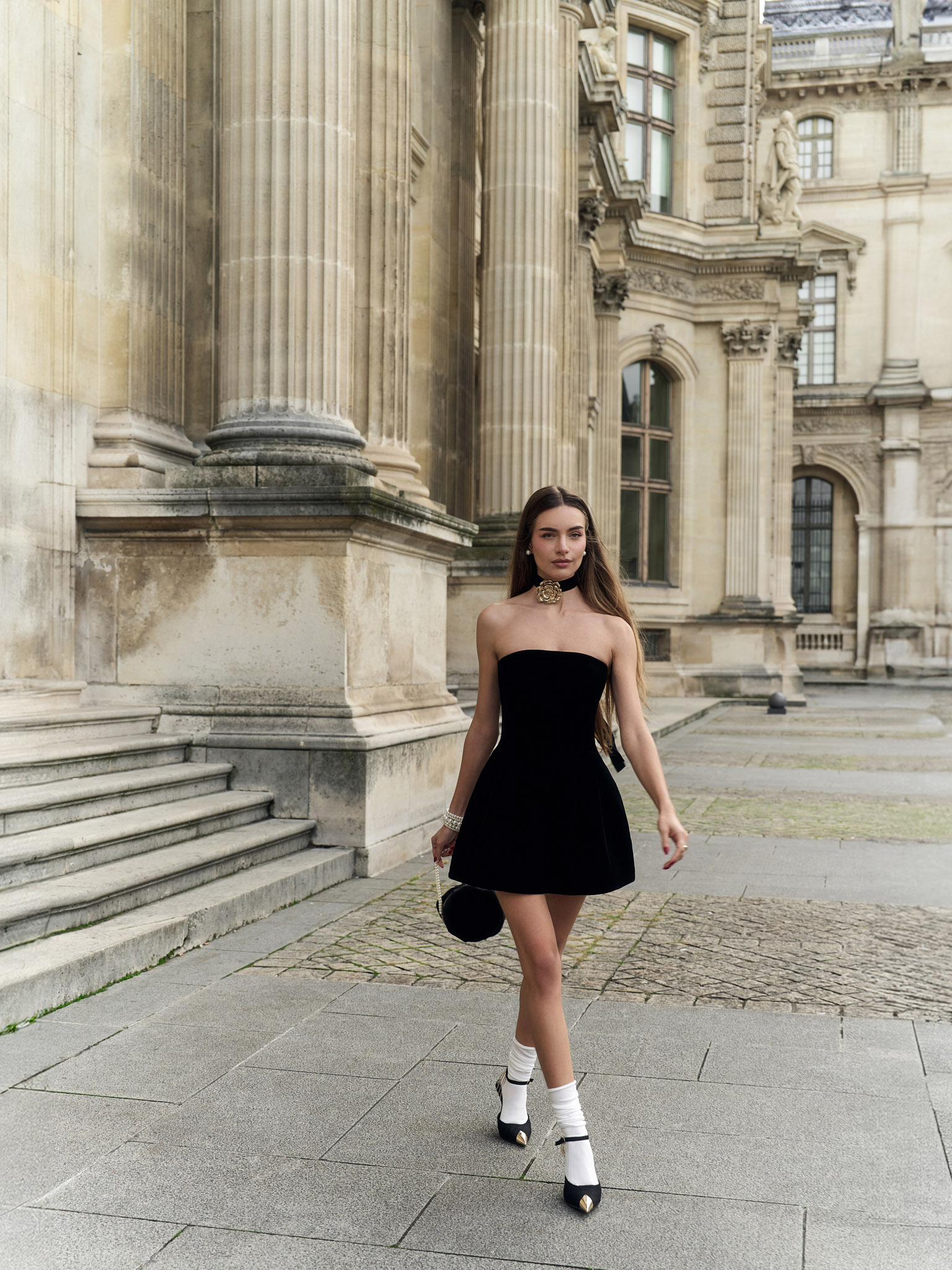 Velvet mini dress with puffy skirt
