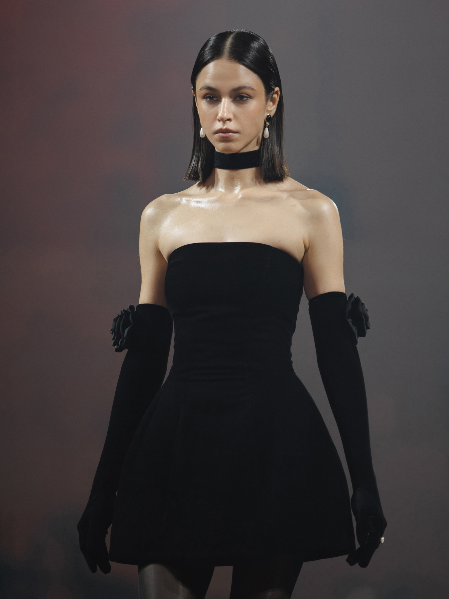 Velvet mini dress with puffy skirt