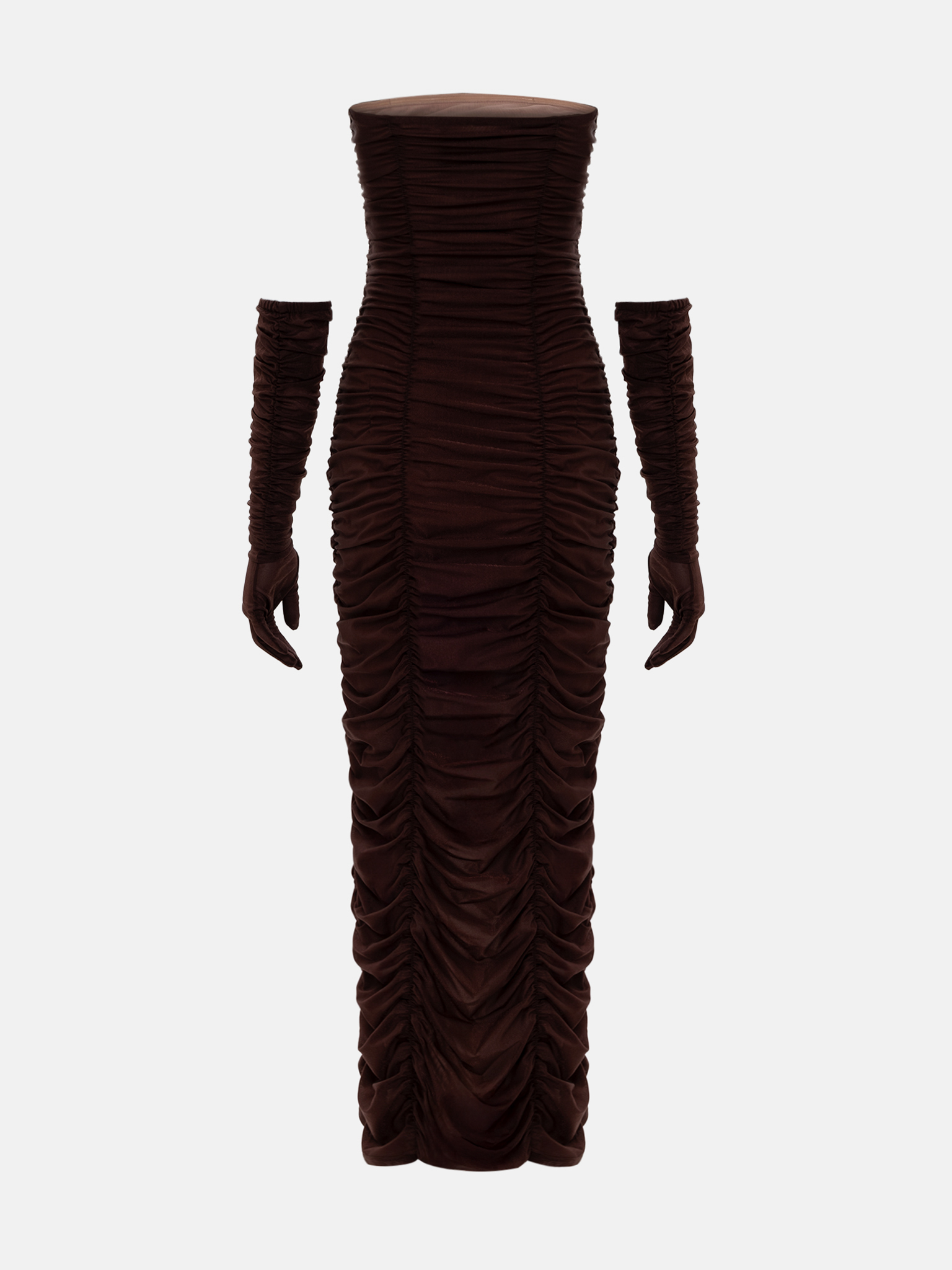 Платье миди в складку с перчатками в тон