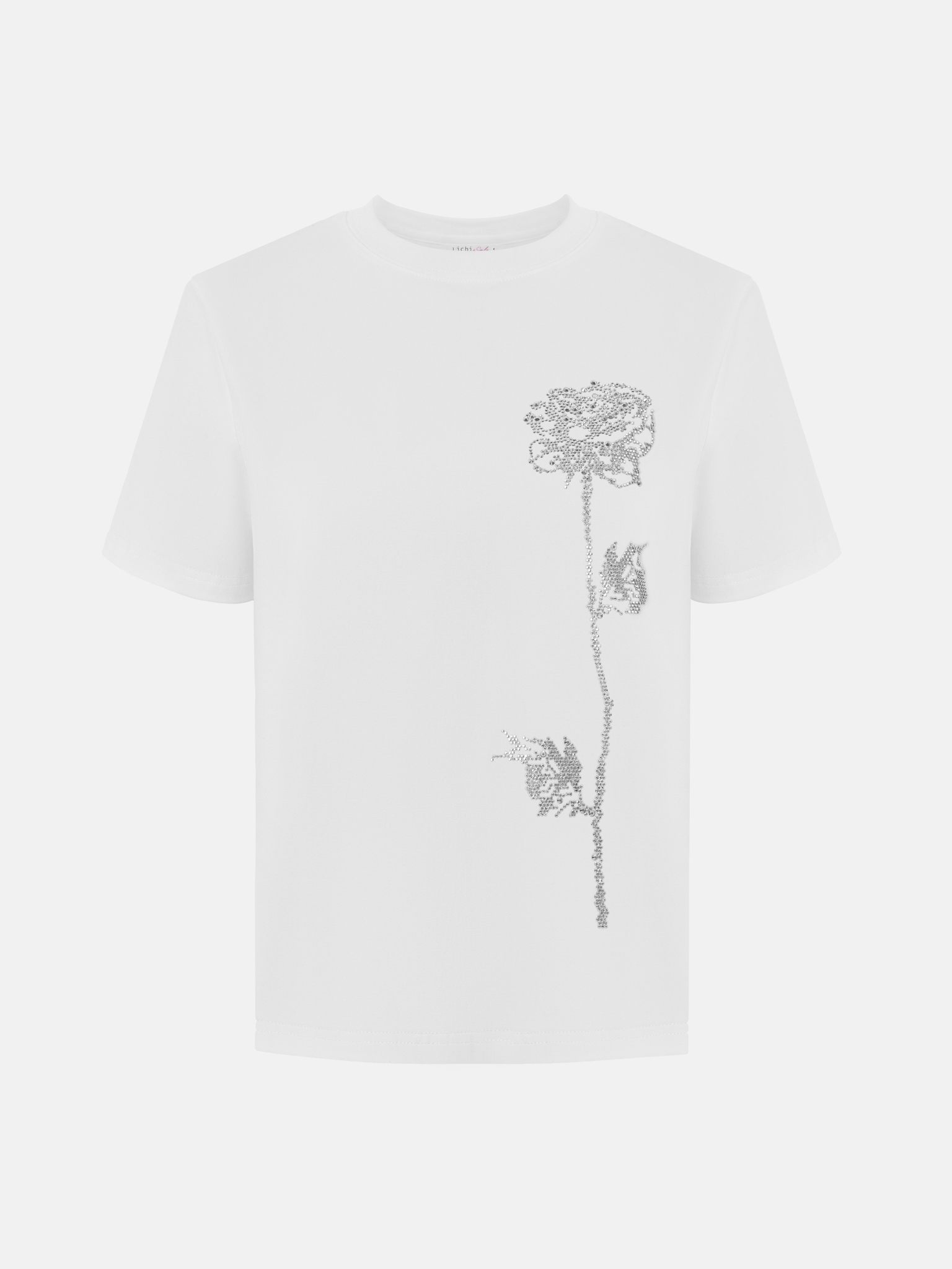 Straight T-shirt with rhinestone pattern