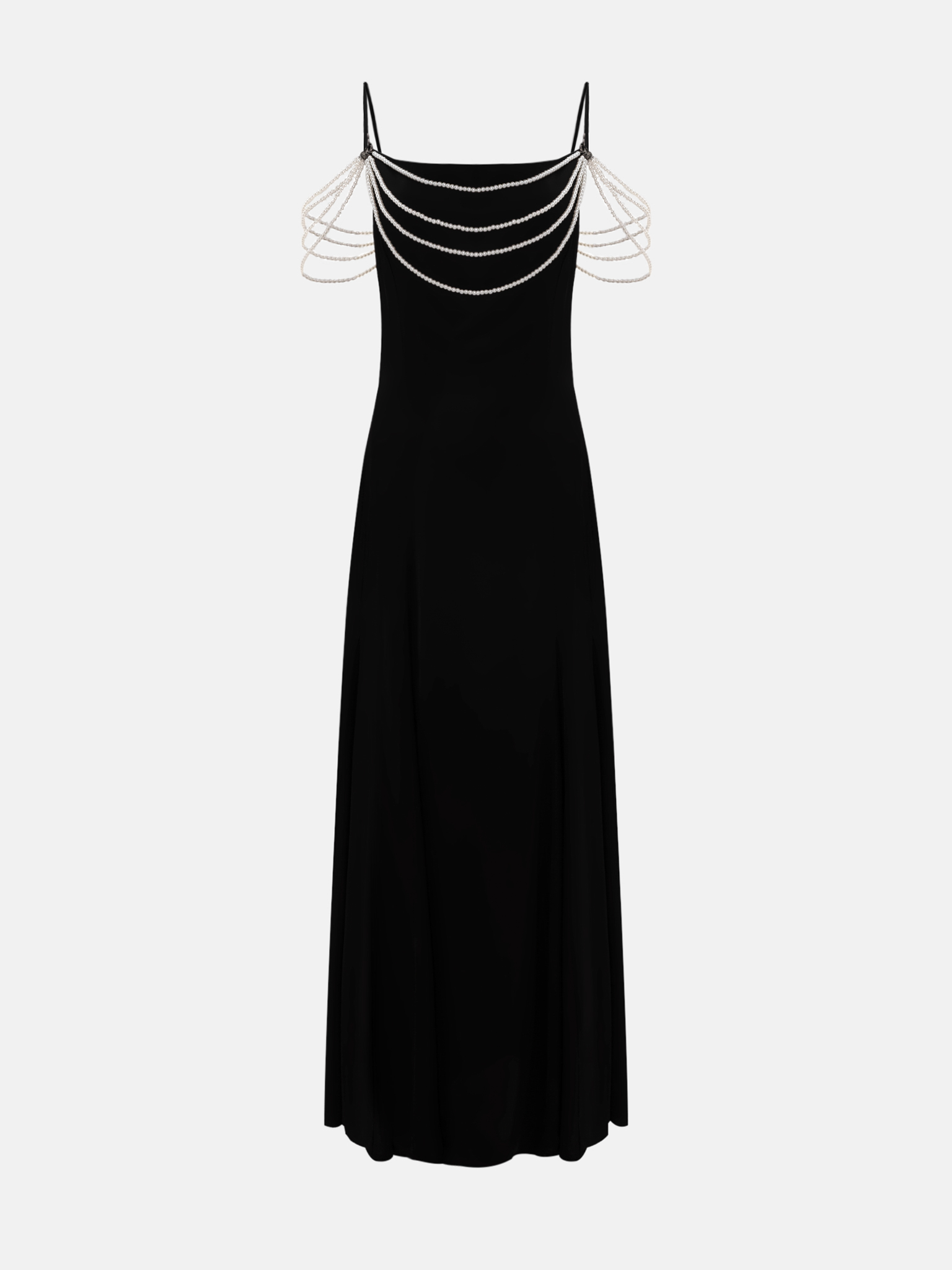 Maxi combination dress with pearl decor on the bodice