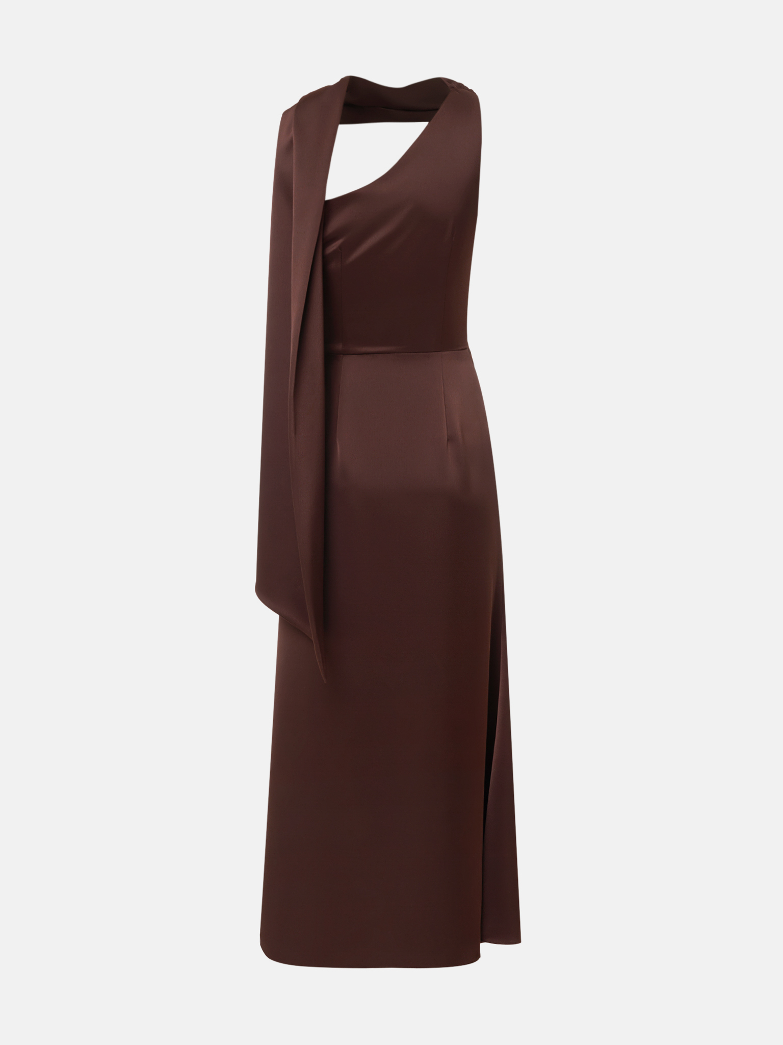 One shoulder fitted maxi dress with matching scarf