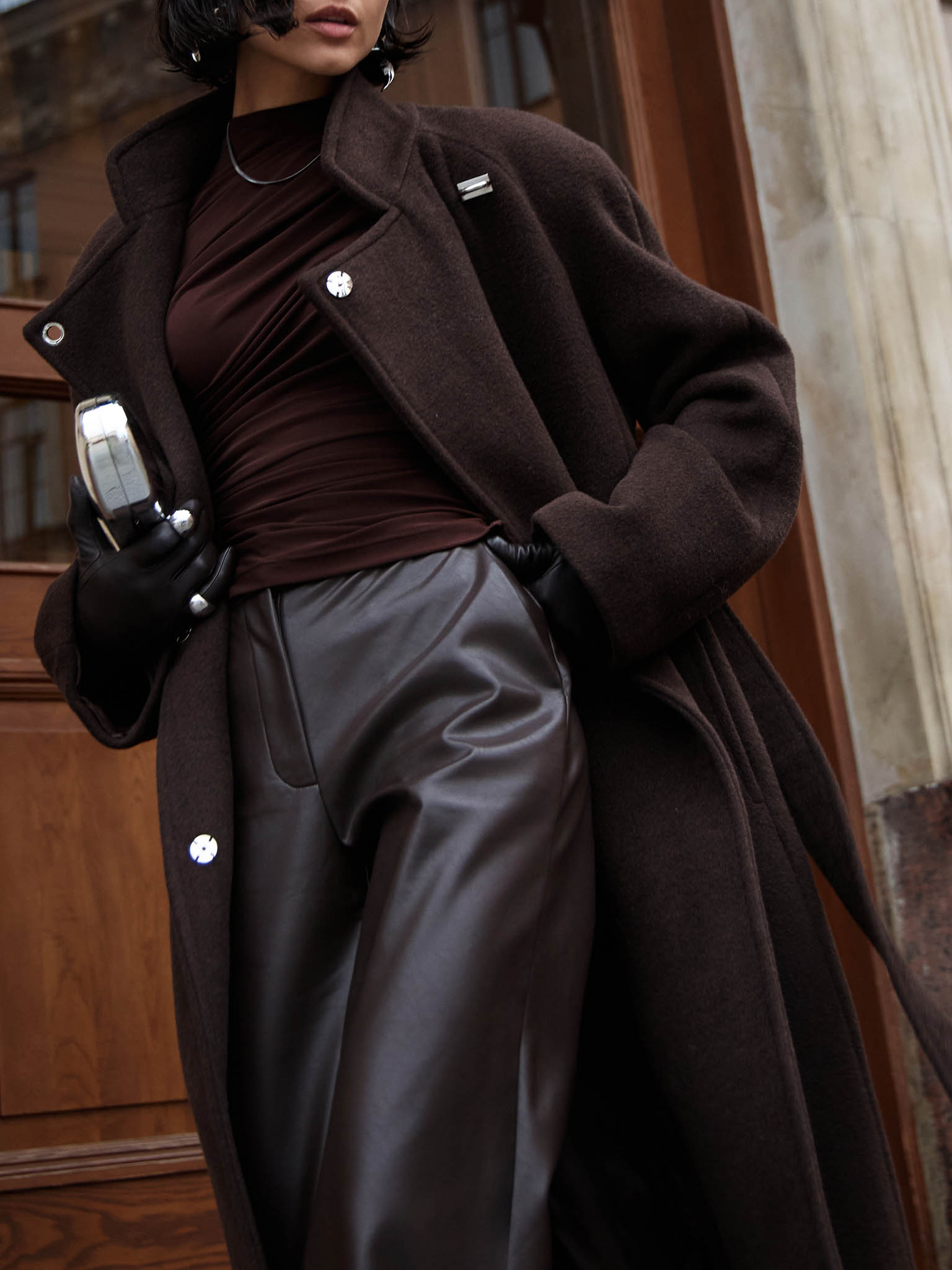 Jersey turtleneck with waist drapery