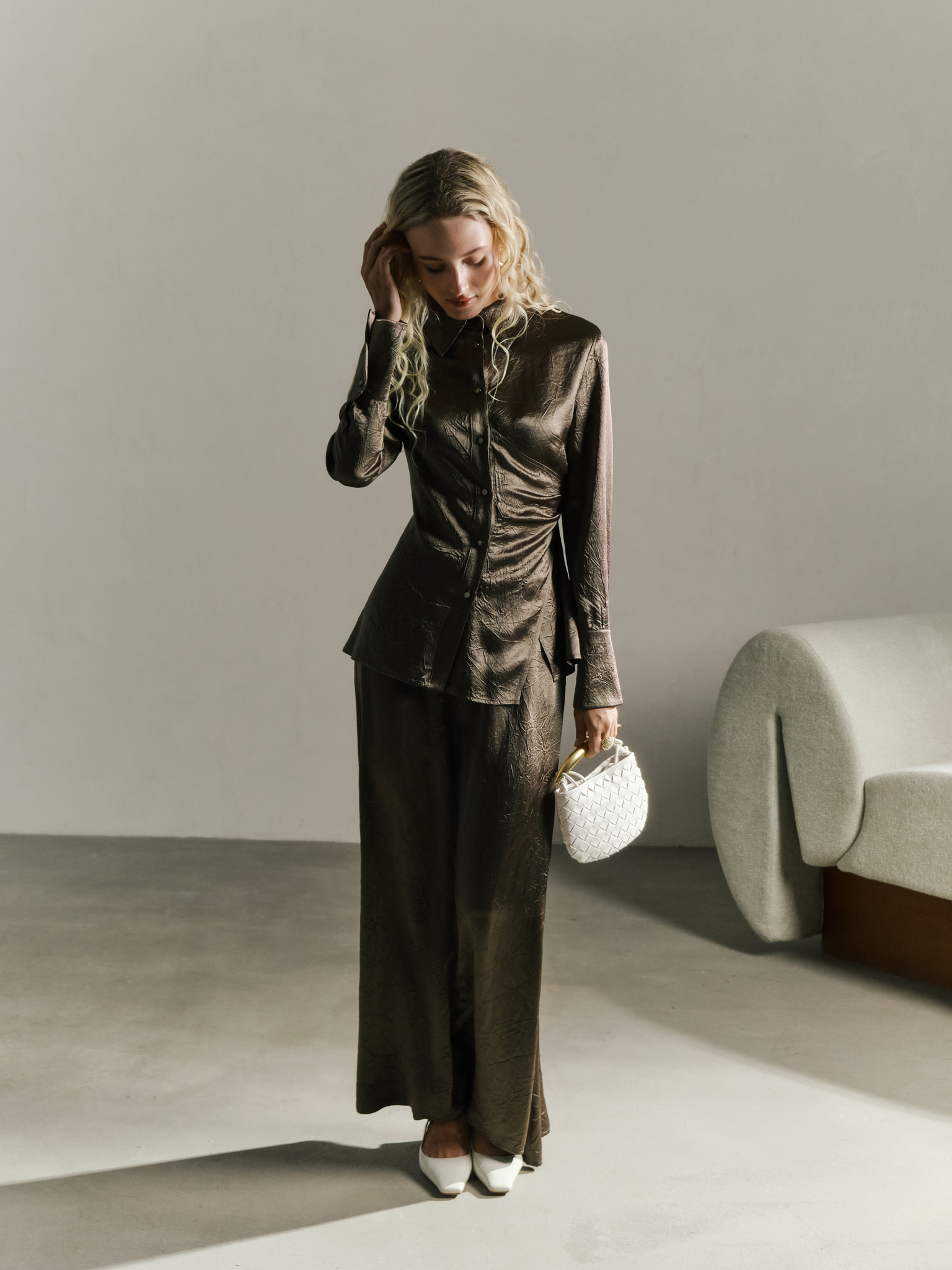 Maxi skirt in crumpled-effect fabric