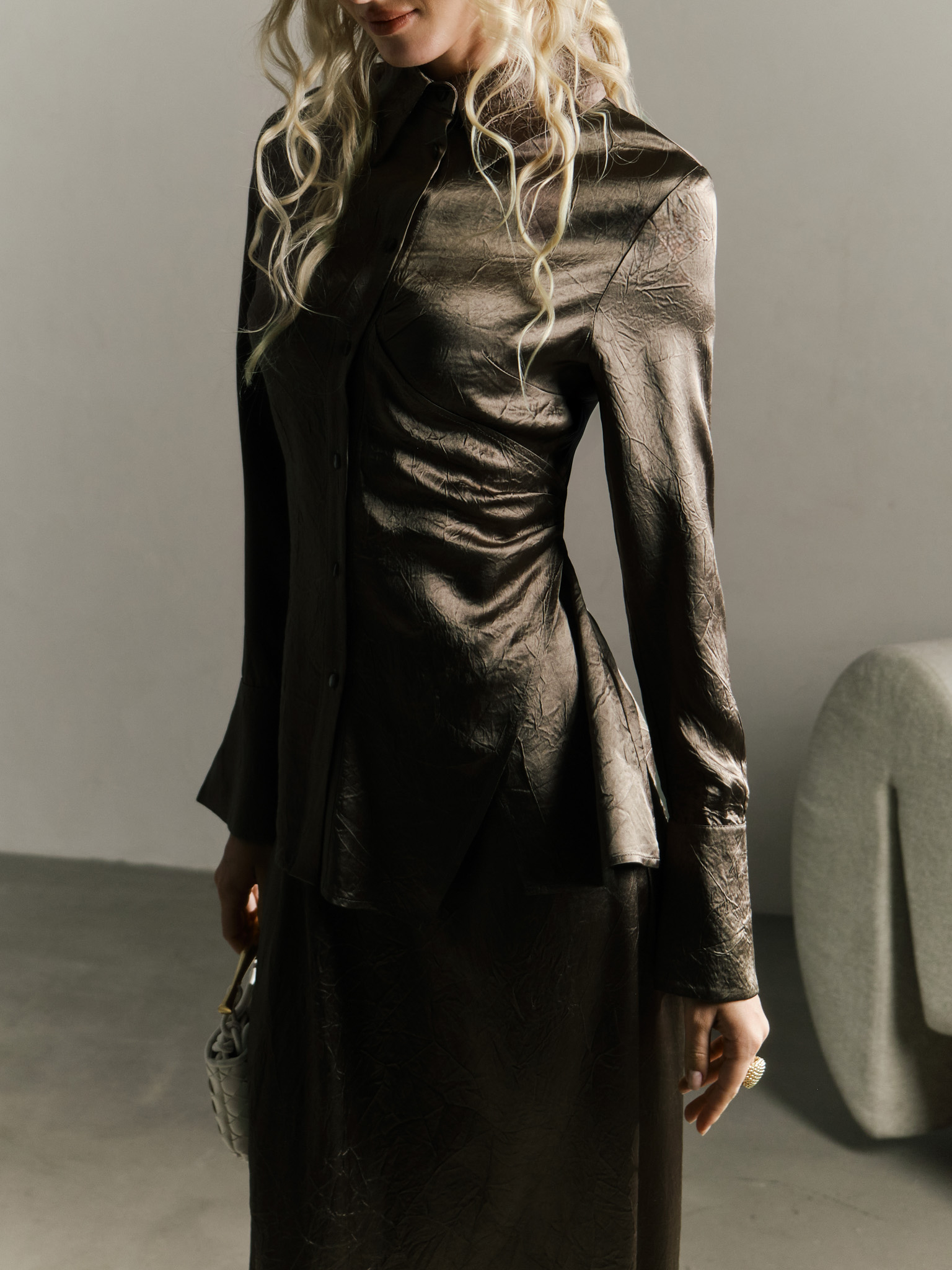 Maxi skirt in crumpled-effect fabric