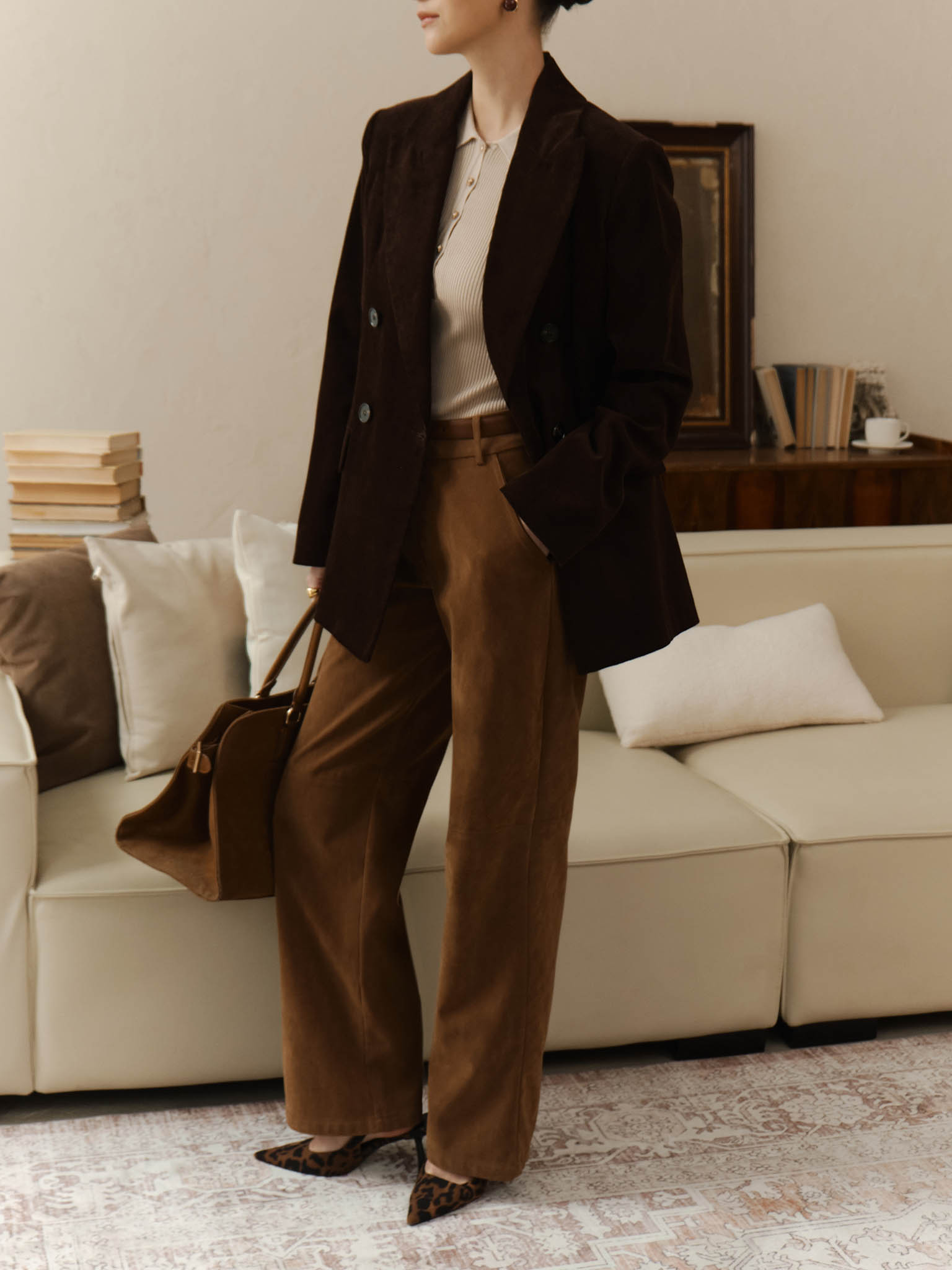 Eco-suede loose trousers