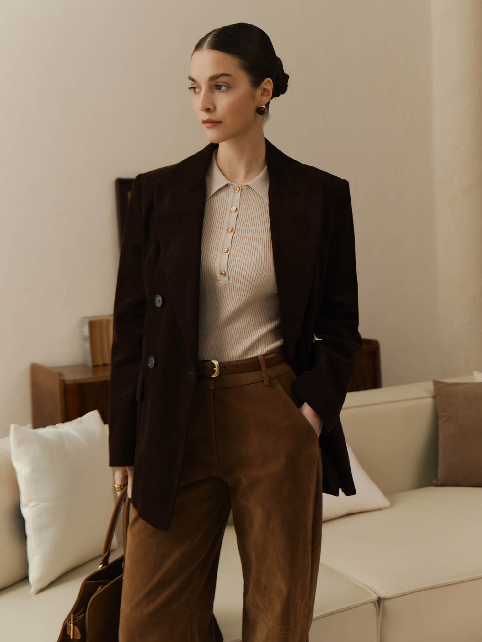 Eco-suede loose trousers