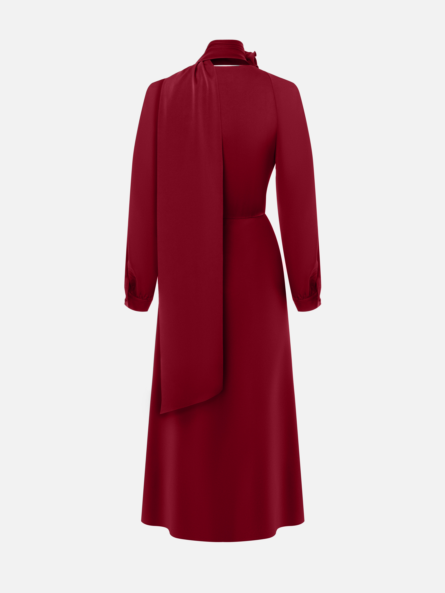 Fitted midi dress with a scarf and tonal flower