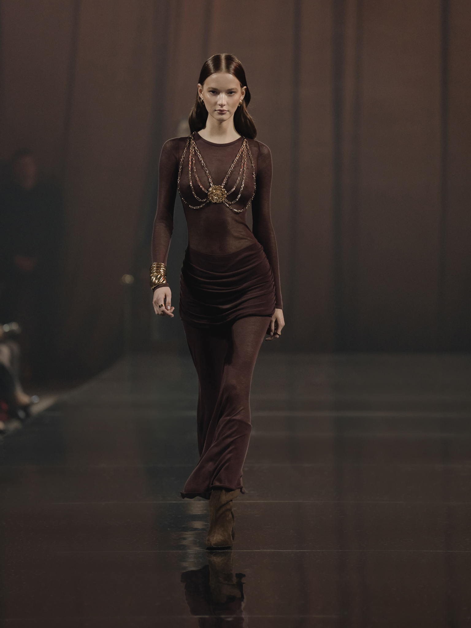 Semi-transparent jersey maxi dress