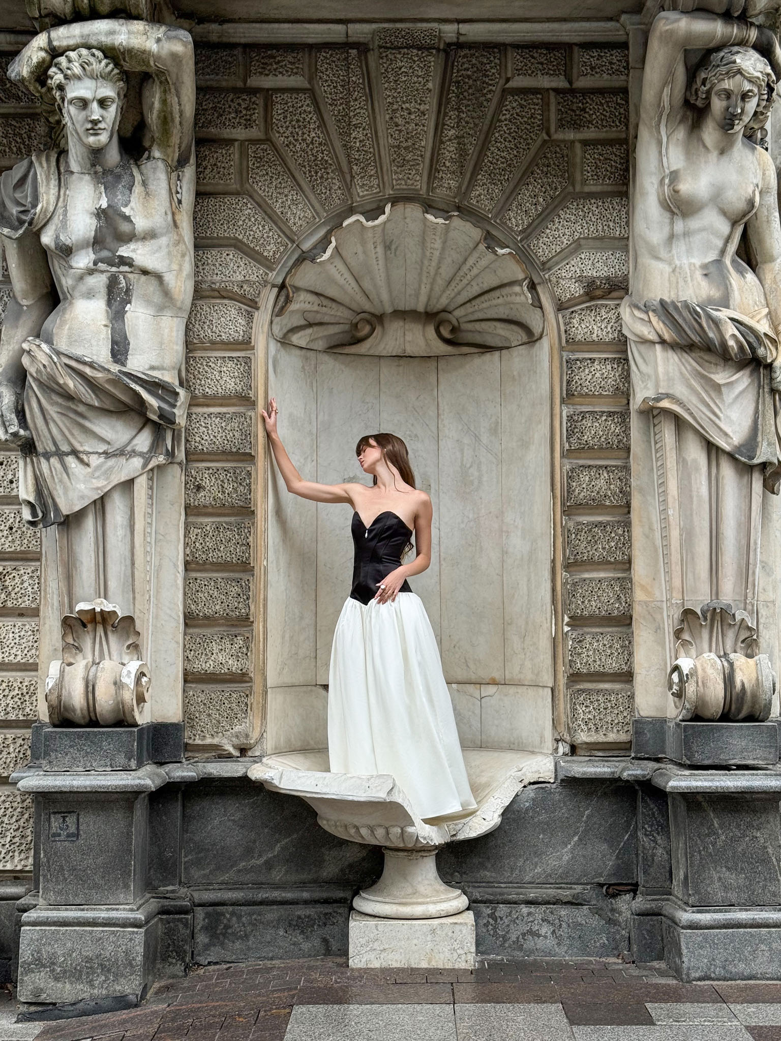 Maxi dress with corset bodice and floor length skirt