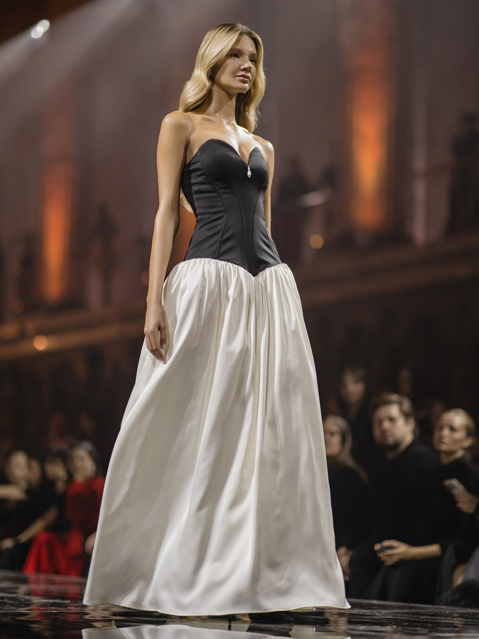 Maxi dress with corset bodice and floor length skirt