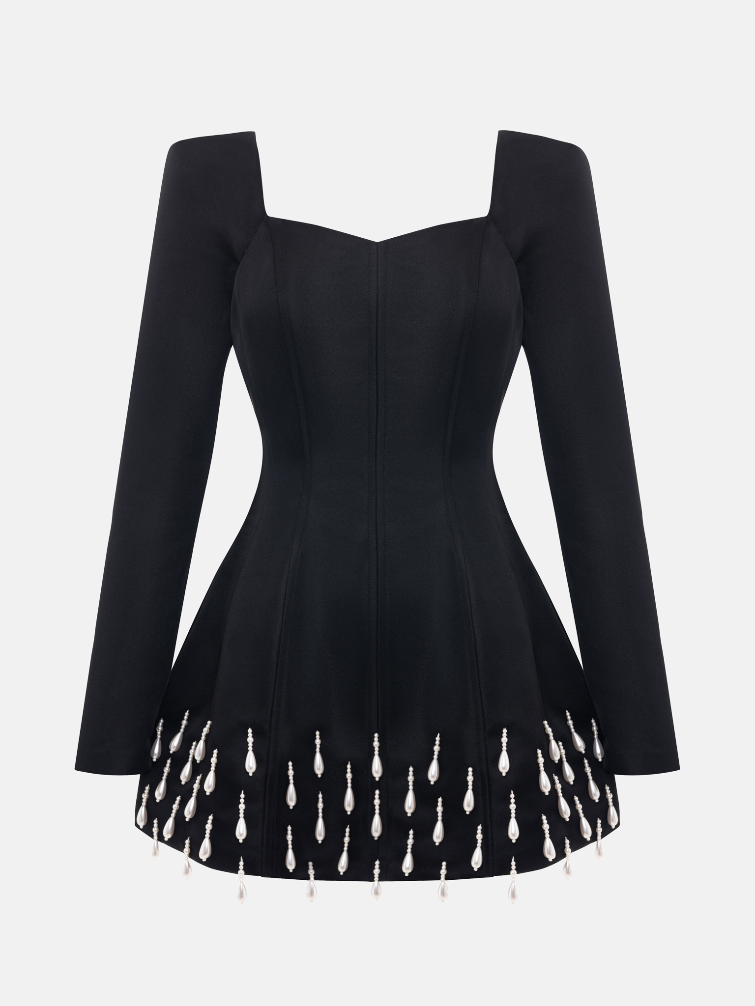 Satin mini dress with skirt decoration