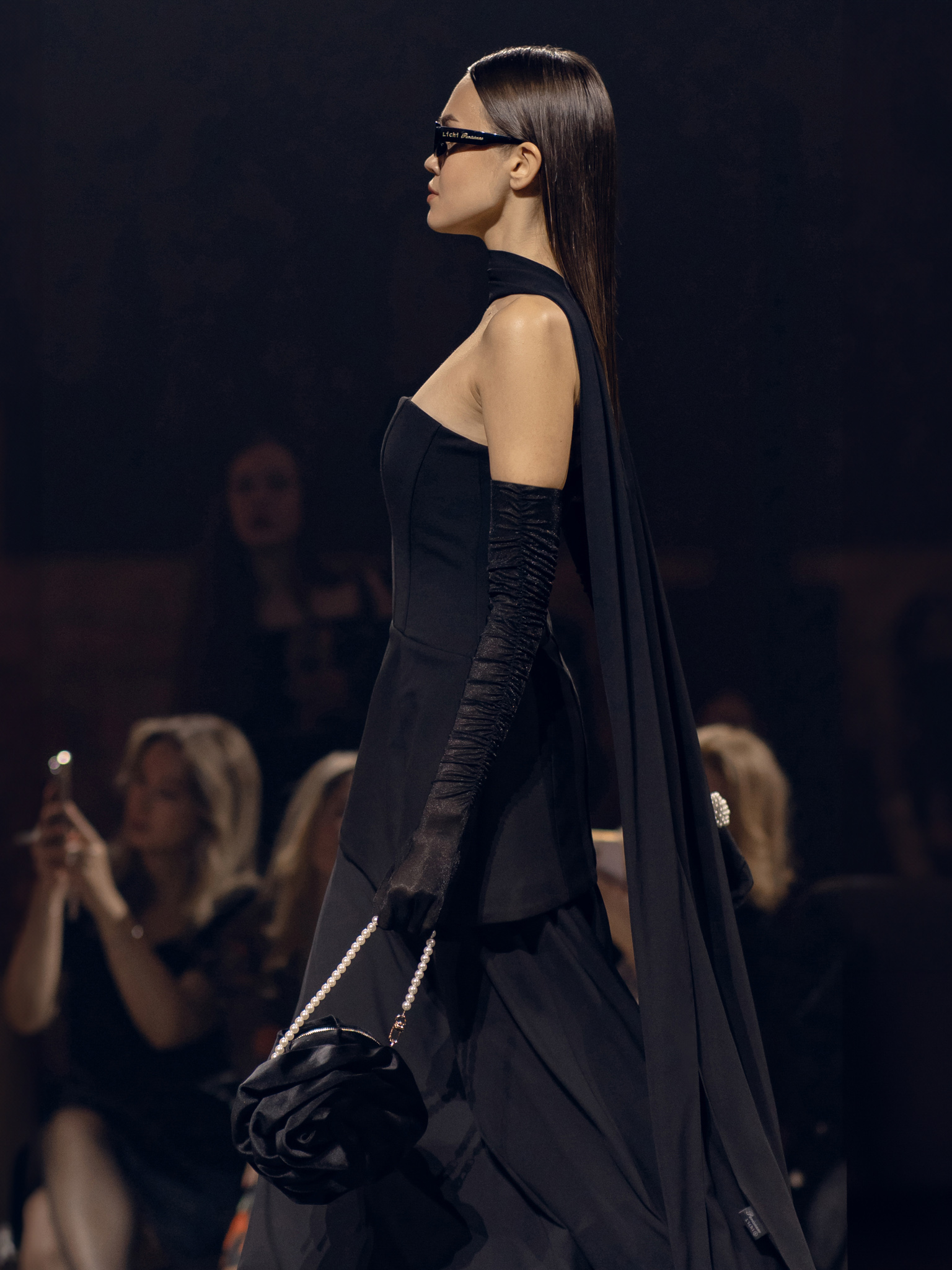 Maxi dress with layered skirt and a matching scarf