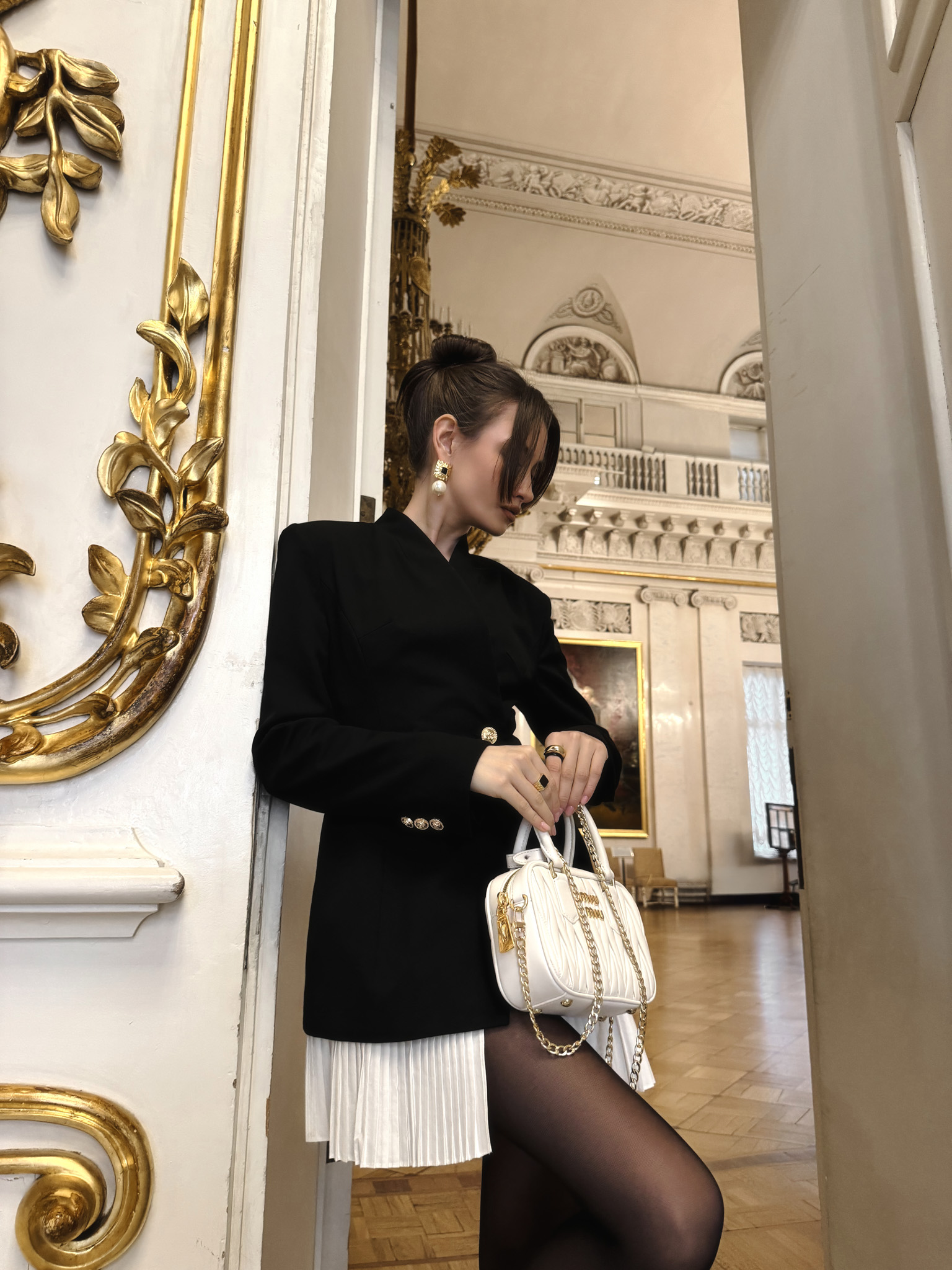 Mini blazer dress with pleated insert on the skirt