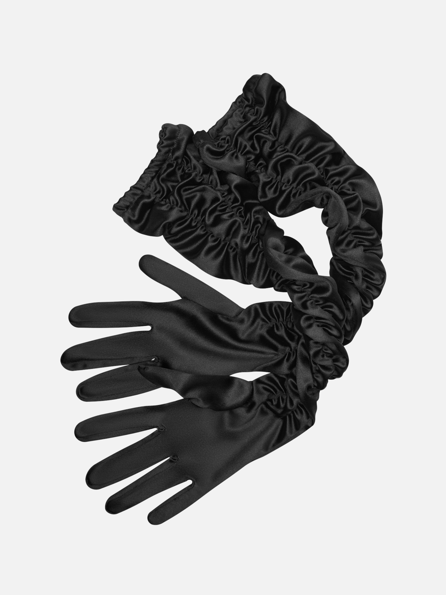 Long satin gloves with gathers