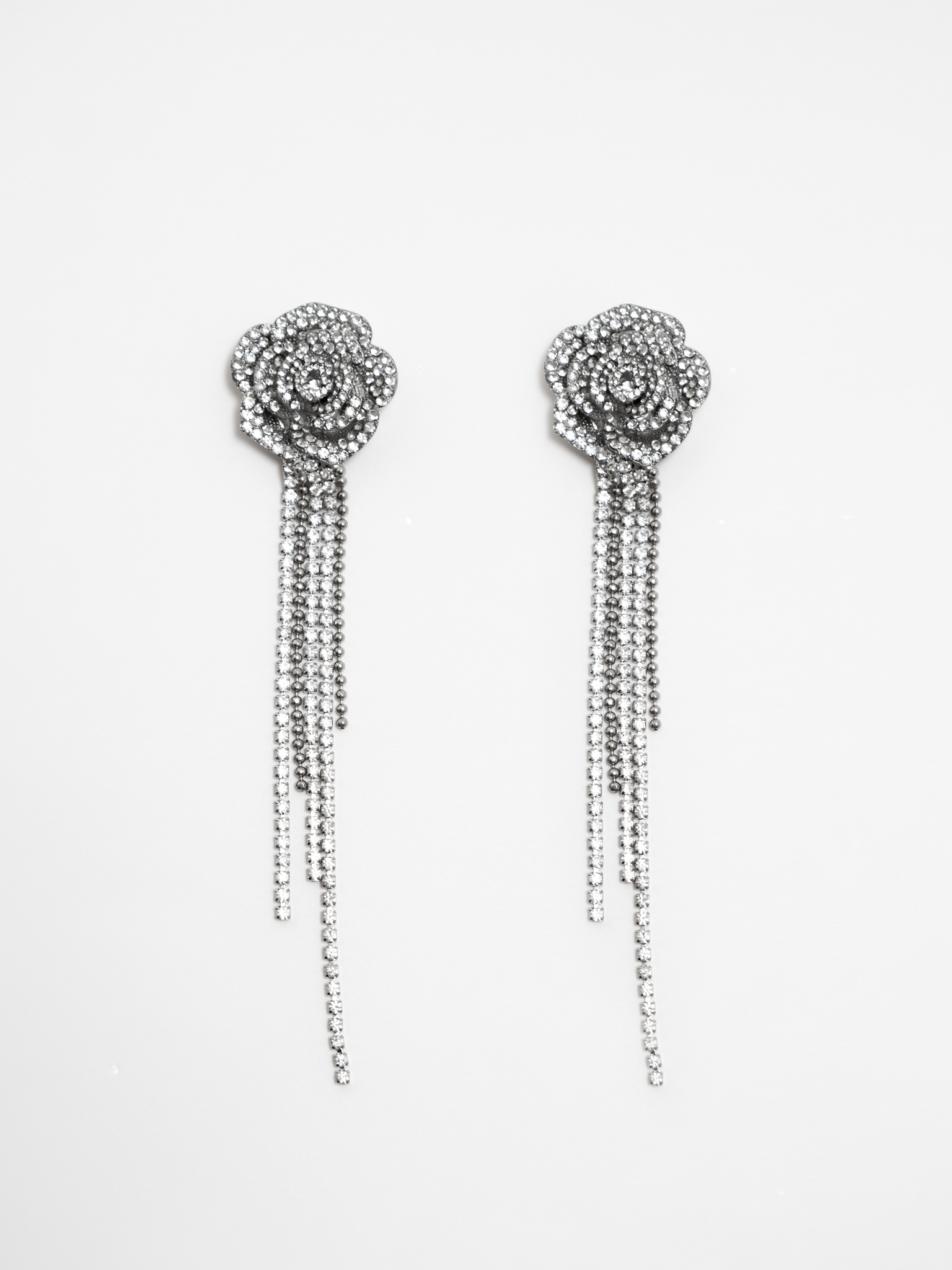 Long stud earrings with rhinestone flowers